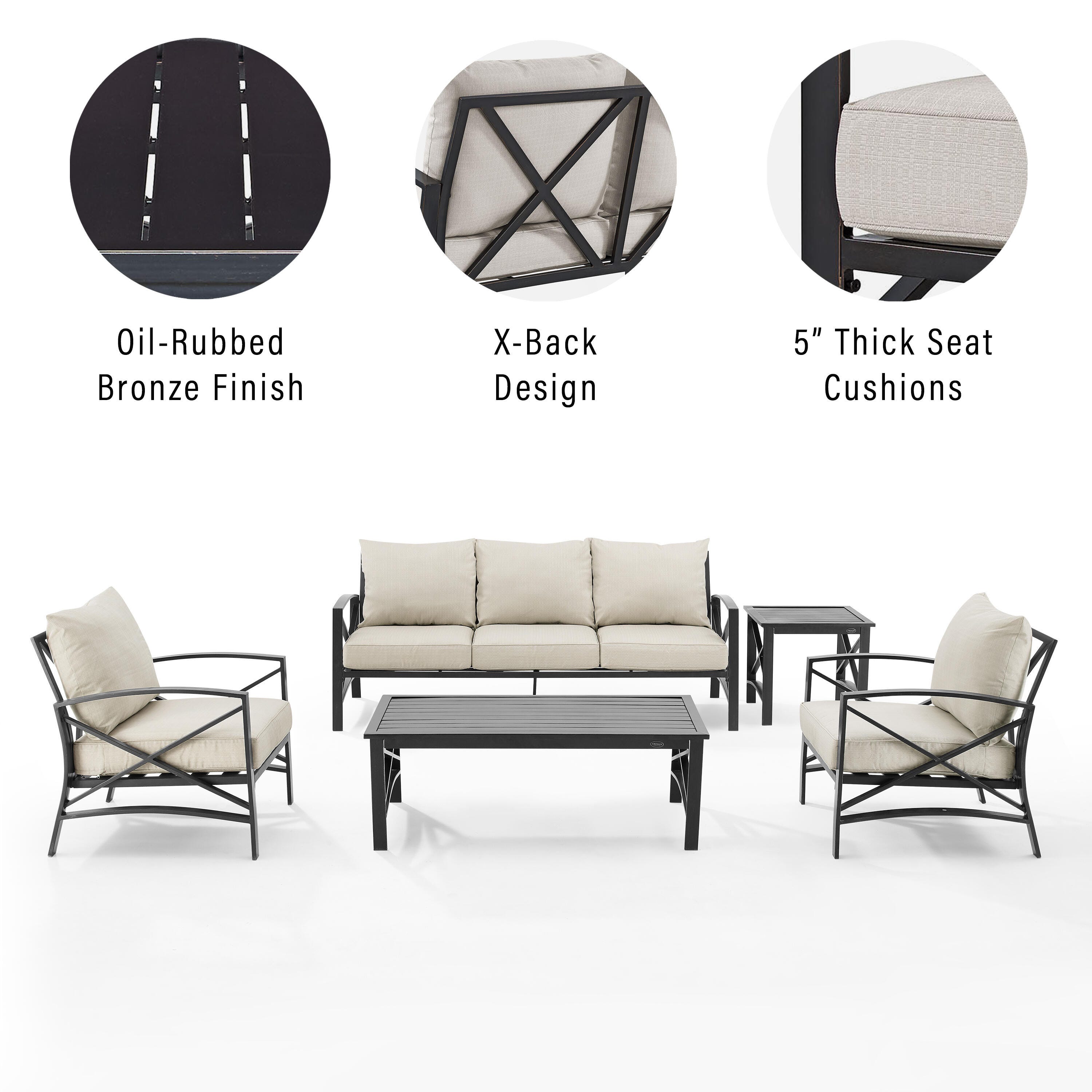 Crosley Furniture Kaplan Outdoor Conversation Set with Side Table, Oatmeal, large