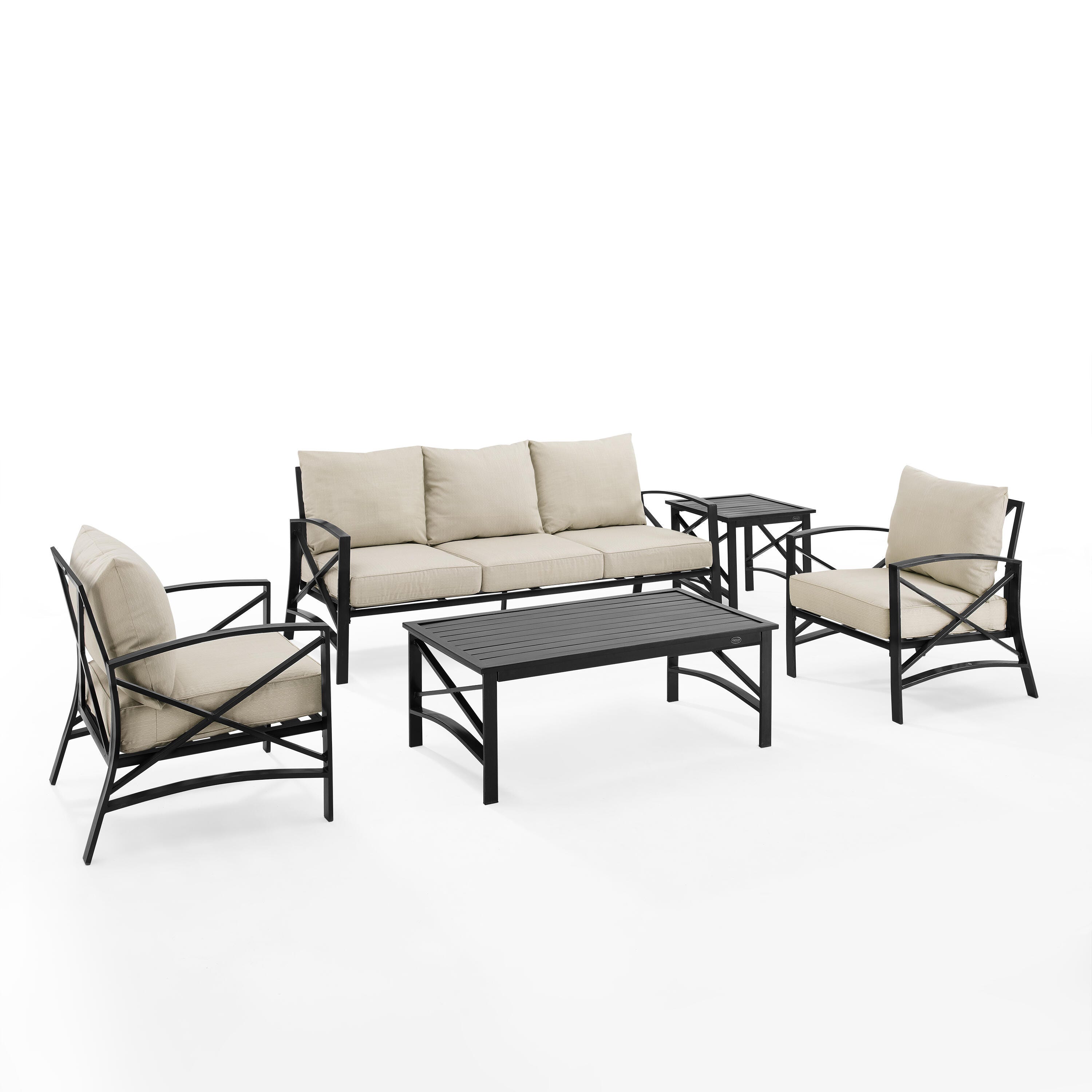 Crosley Furniture Kaplan Outdoor Conversation Set with Side Table, Oatmeal, large