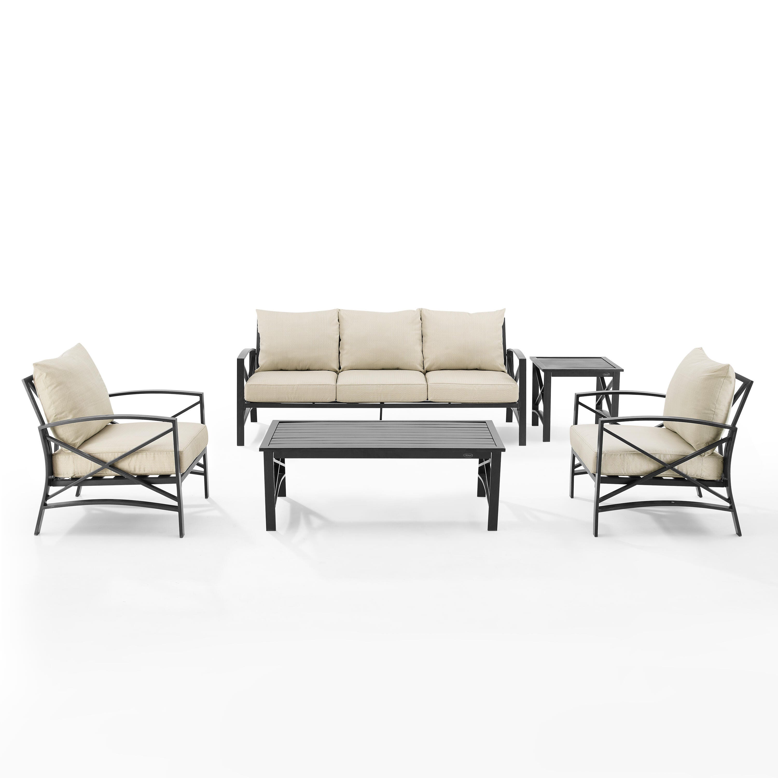 Crosley Furniture Kaplan Outdoor Conversation Set with Side Table, Oatmeal, large