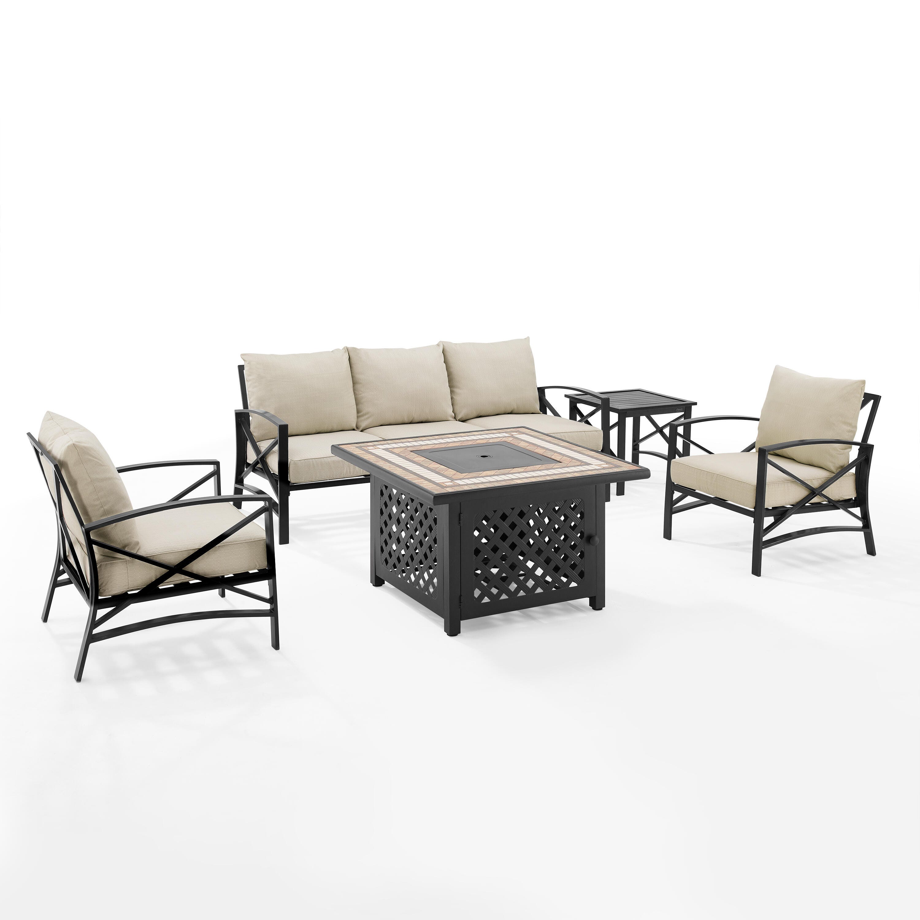 Crosley Furniture Kaplan Outdoor Conversation Set with Side table and Fire Pit Table, , large