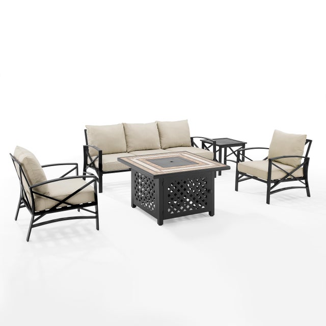 Crosley Furniture Kaplan Outdoor Conversation Set with Side table and Fire Pit Table