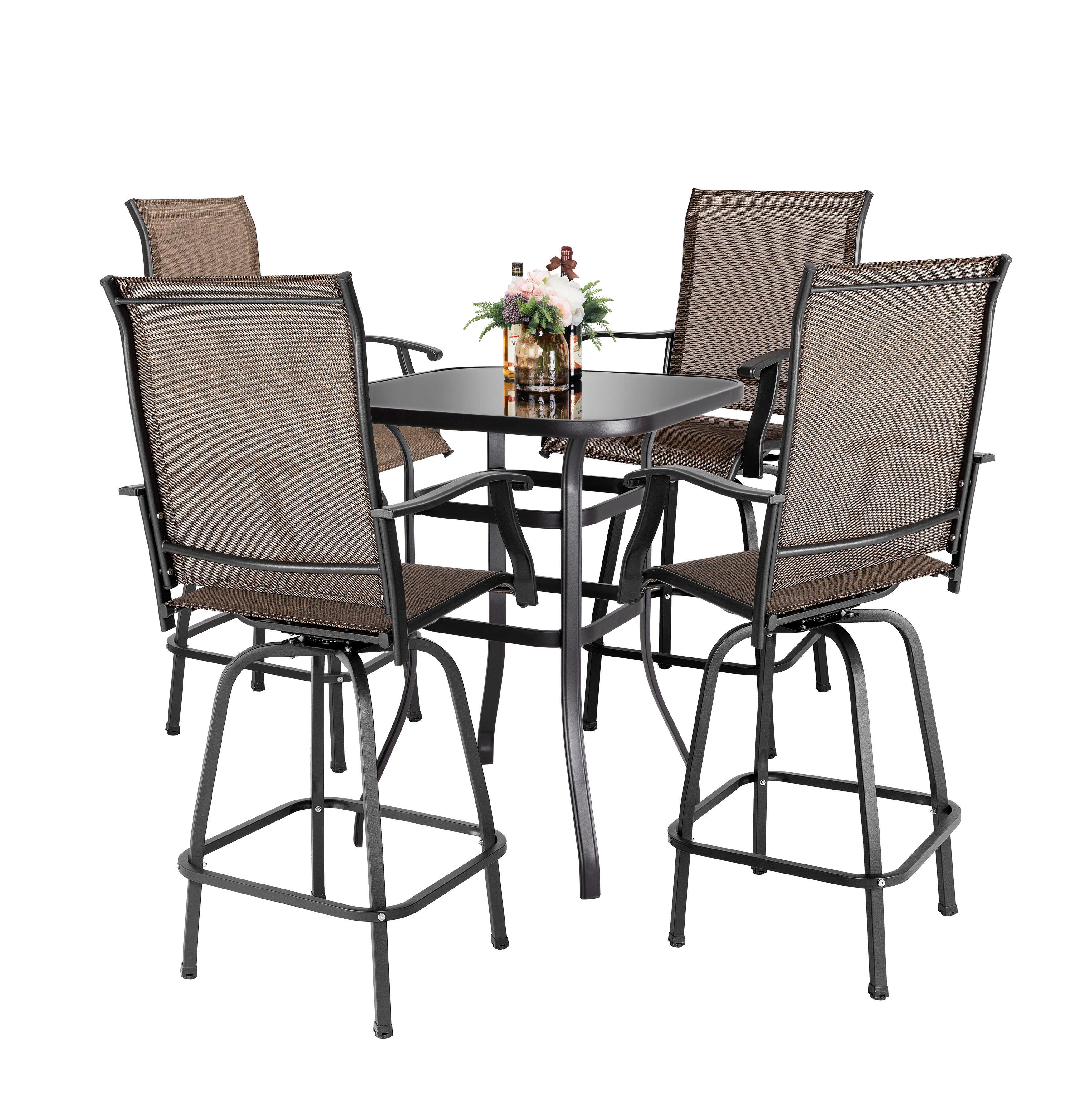 Nuu Garden Outdoor Bar Table and 4 Bar Stools, , large