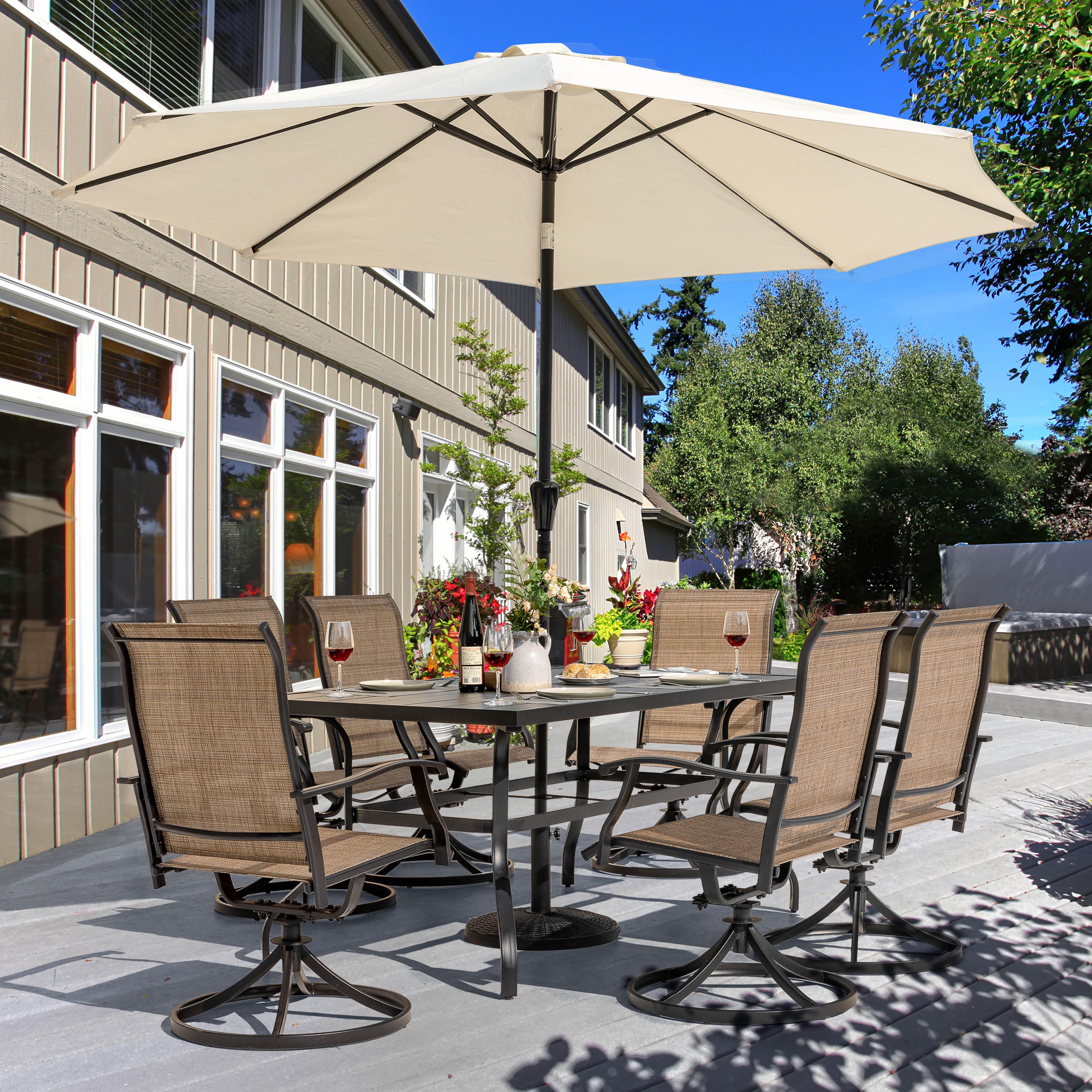 Nuu Garden Outdoor Dining Table and 6 Swivel Chairs, , large