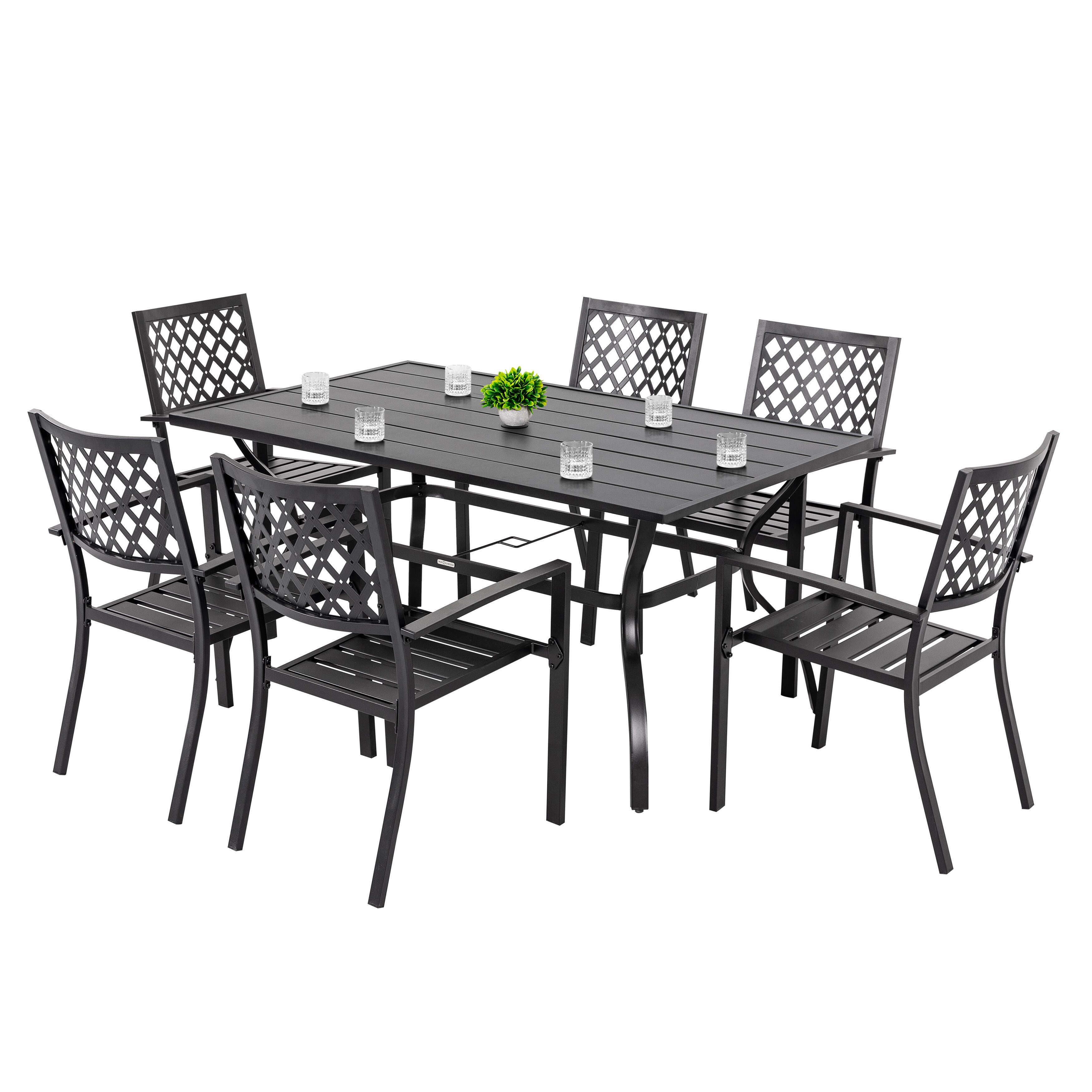 Nuu Garden Criss Cross Outdoor Dining Table and 6 Chairs, , large