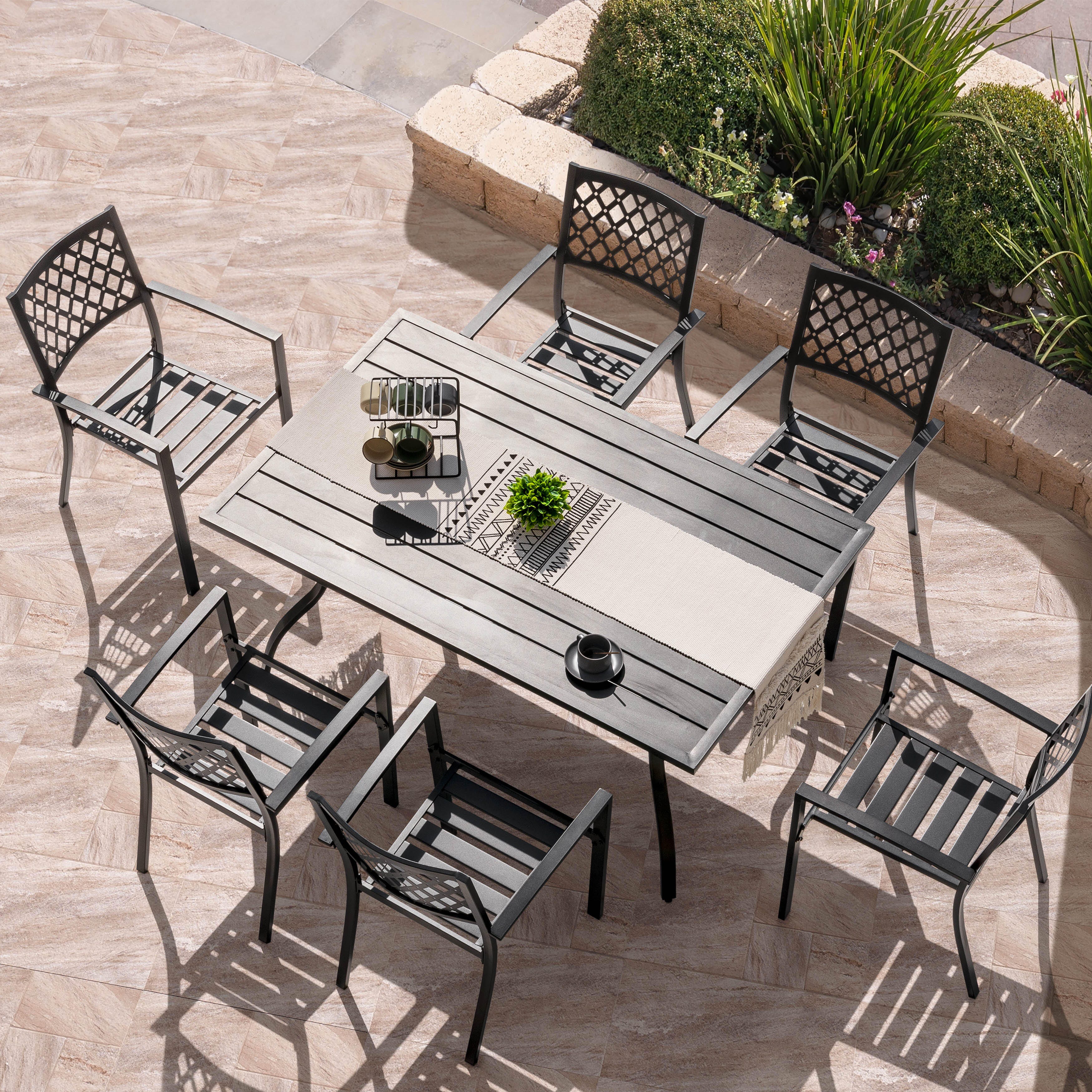 Nuu Garden Criss Cross Outdoor Dining Table and 6 Chairs, , large