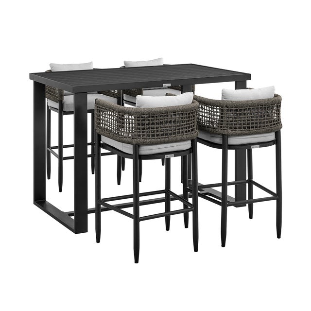 Alegria Outdoor Patio Bar Table and 4 Bar Stools