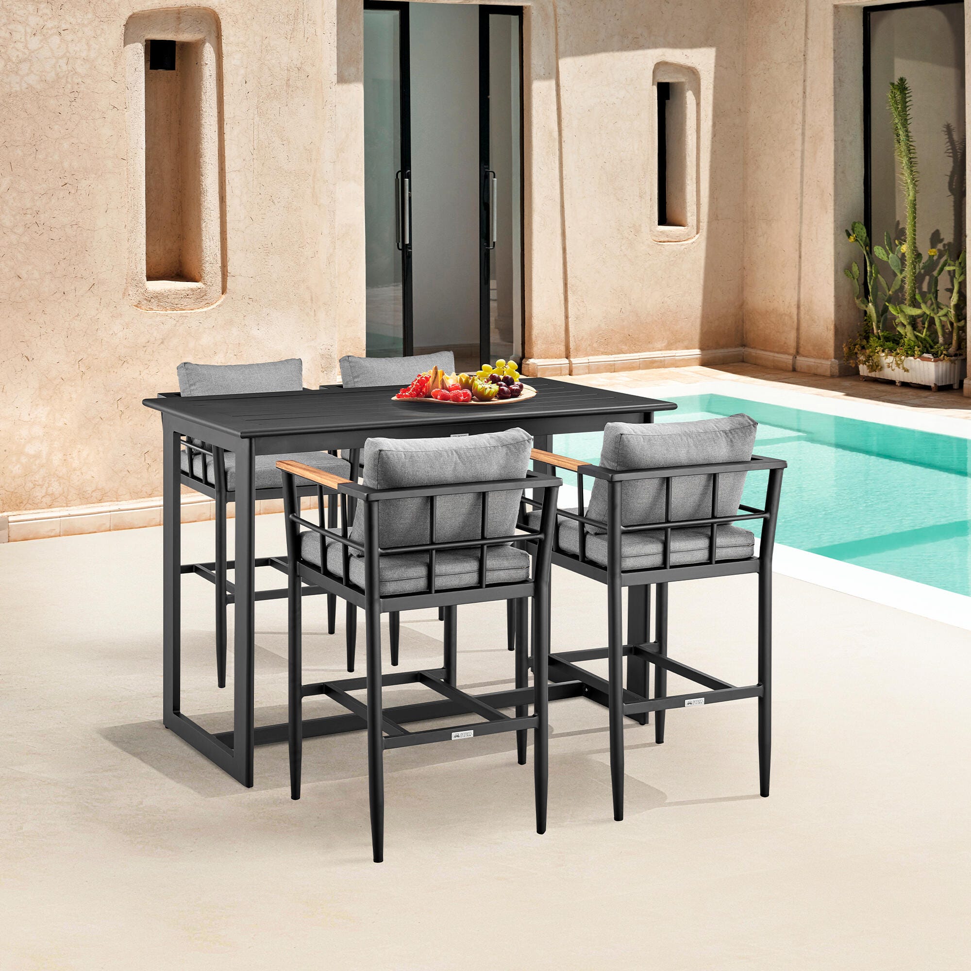 Orlando Outdoor Patio Bar Table and 4 Bar Stools, , large