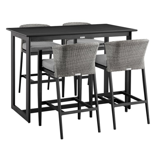 Palma Outdoor Patio Bar Table and 4 Bar Stools