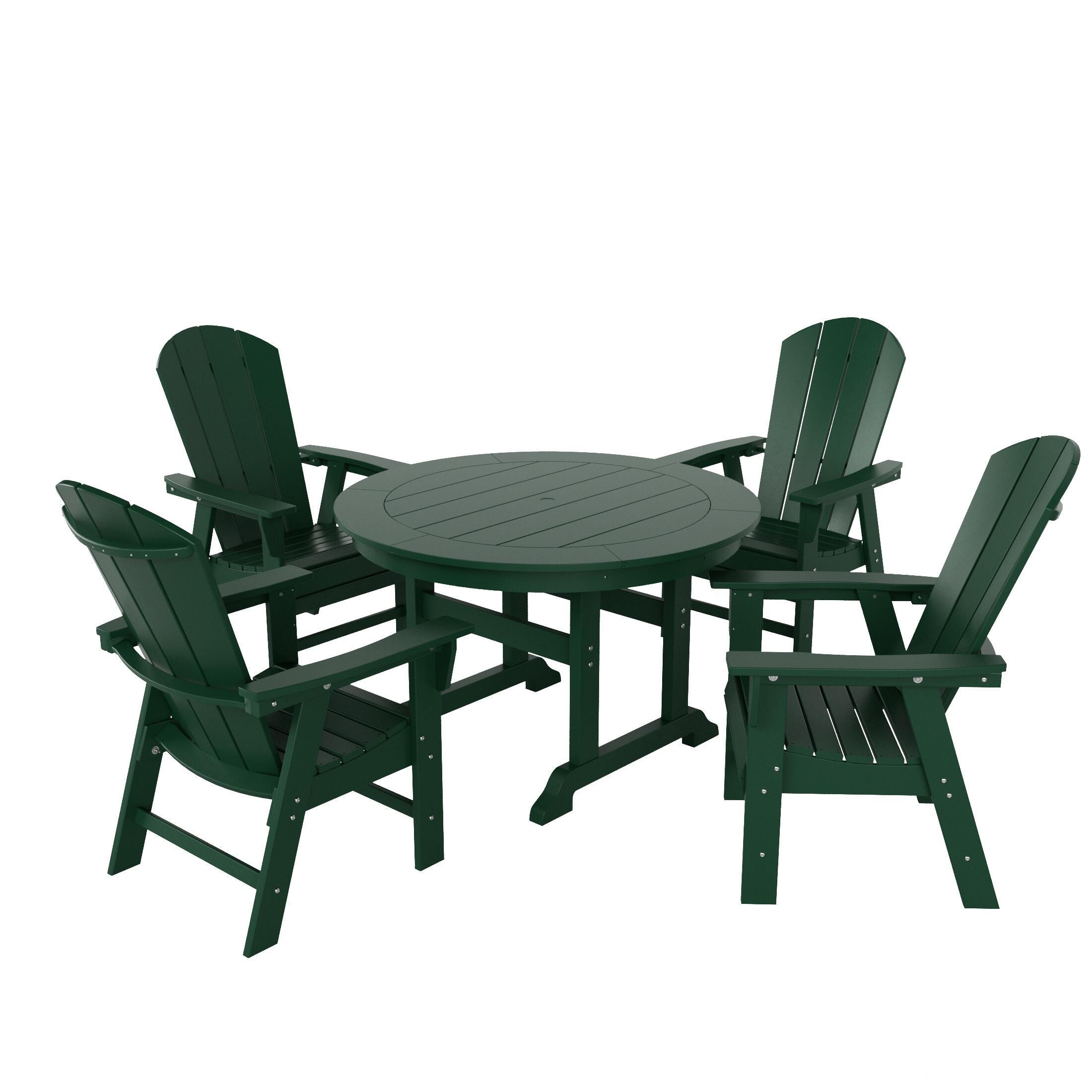Laguna Outdoor Adirondack Round Table and 4 Chairs, Dark Green, large