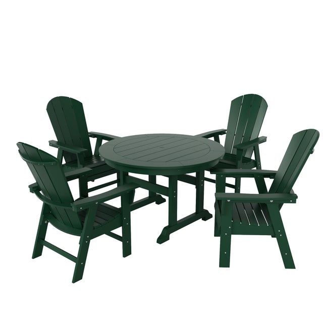 Laguna Outdoor Adirondack Round Table and 4 Chairs, Dark Green