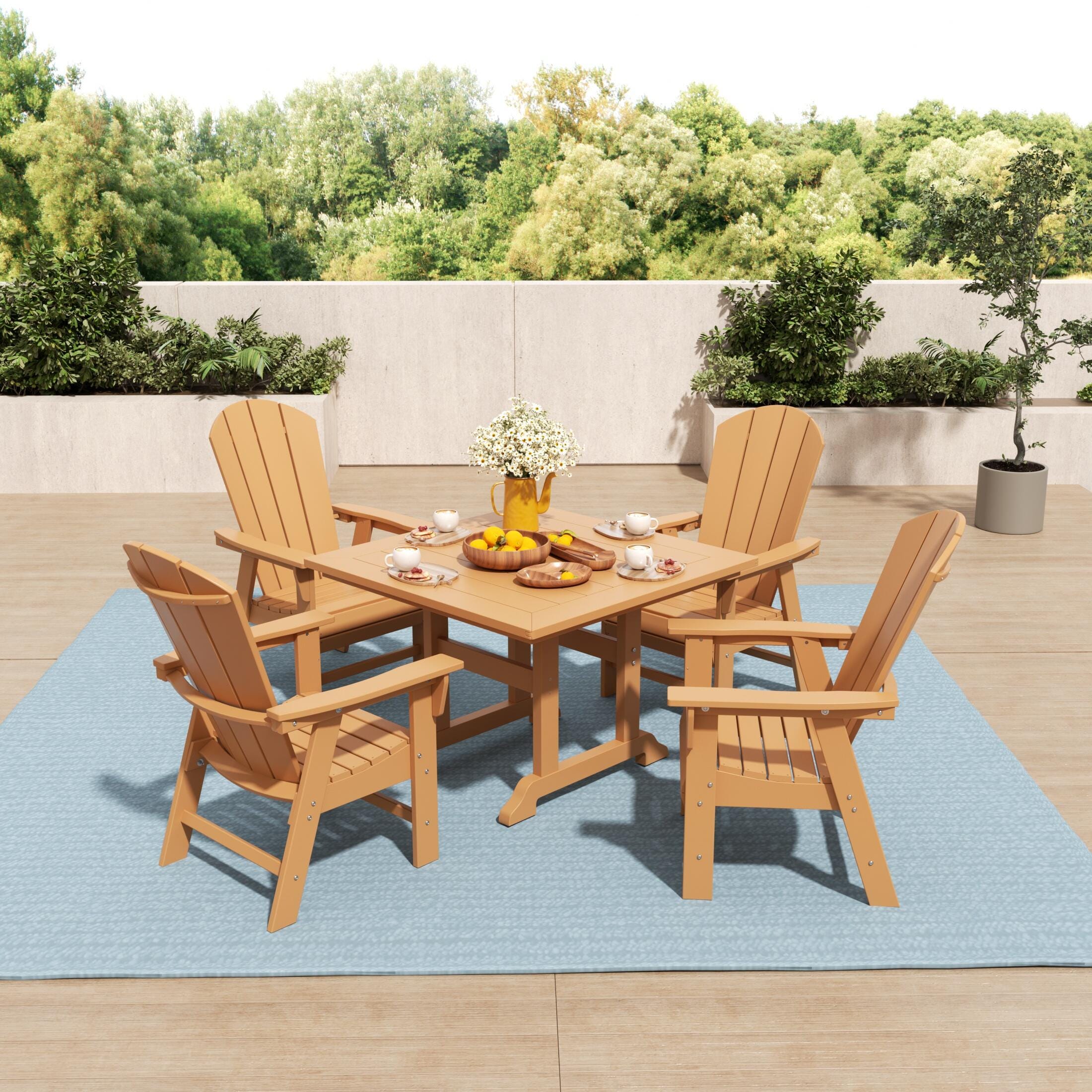 Laguna Outdoor Adirondack Sqaure Table and 4 Chairs, Teak, rollover