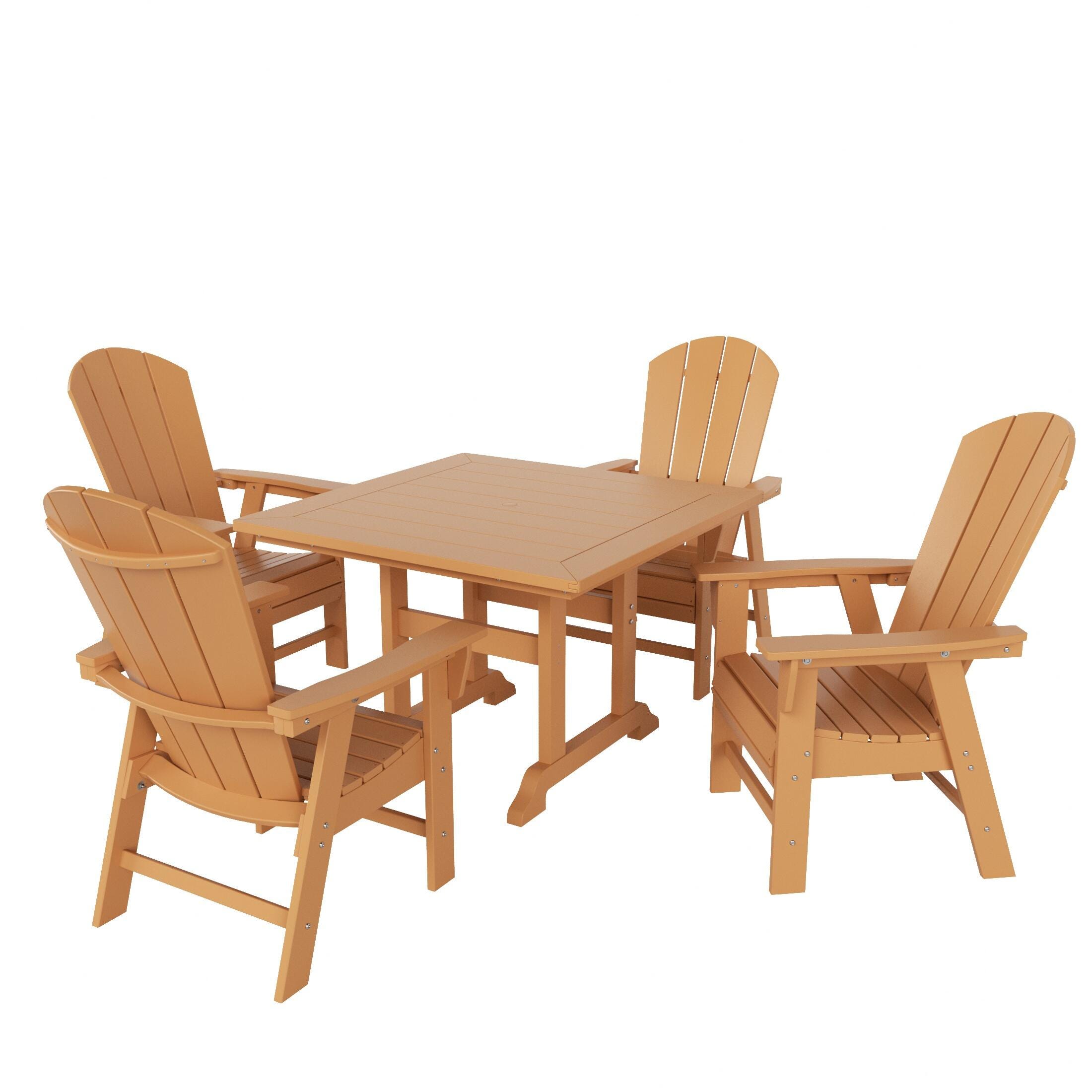 Laguna Outdoor Adirondack Sqaure Table and 4 Chairs, Teak, large