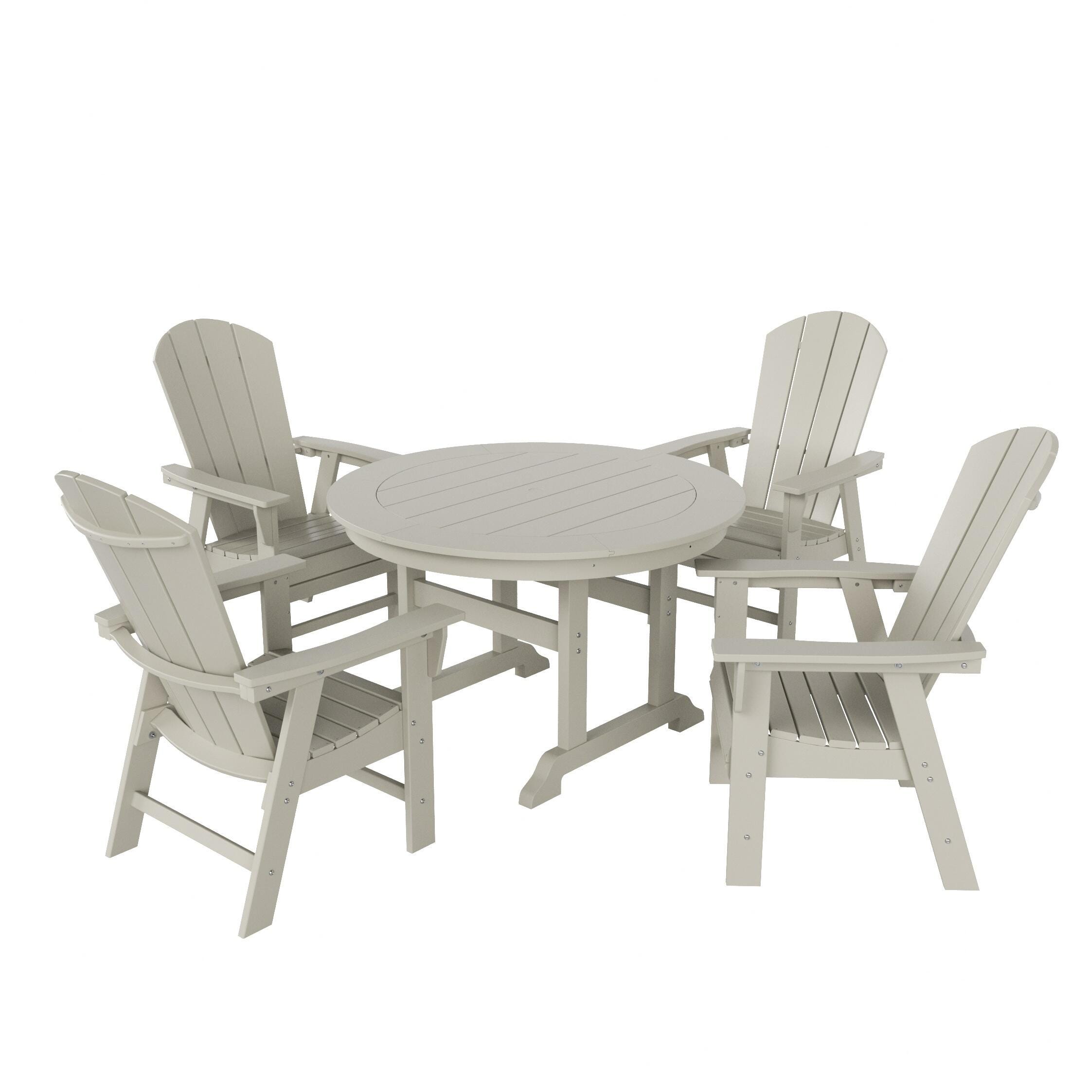 Laguna Outdoor Adirondack Round Table and 4 Chairs, Sand, large