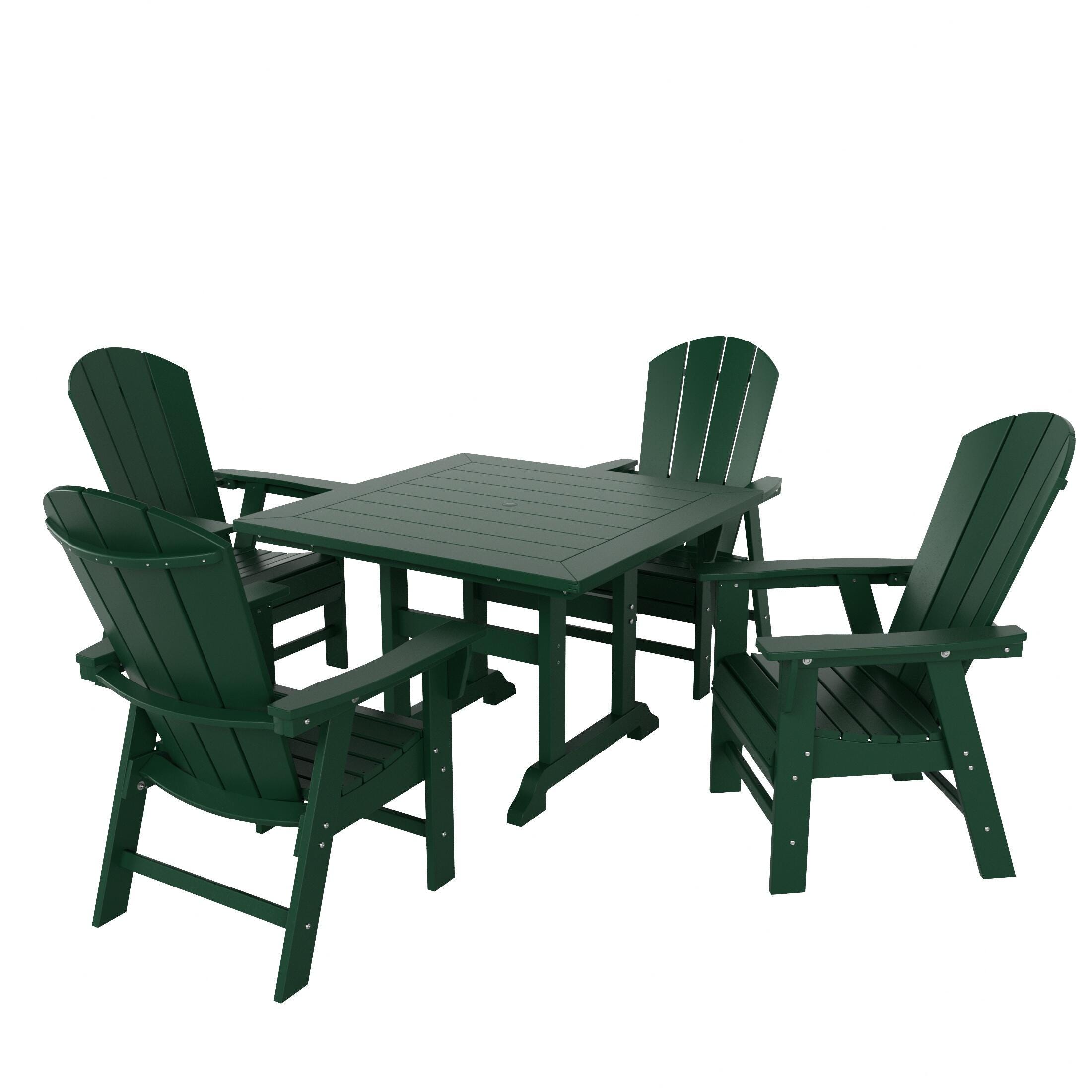 Laguna Outdoor Adirondack Square Table and 4 Chairs, Dark Green, large