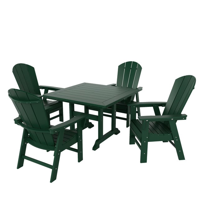 Laguna Outdoor Adirondack Square Table and 4 Chairs, Dark Green