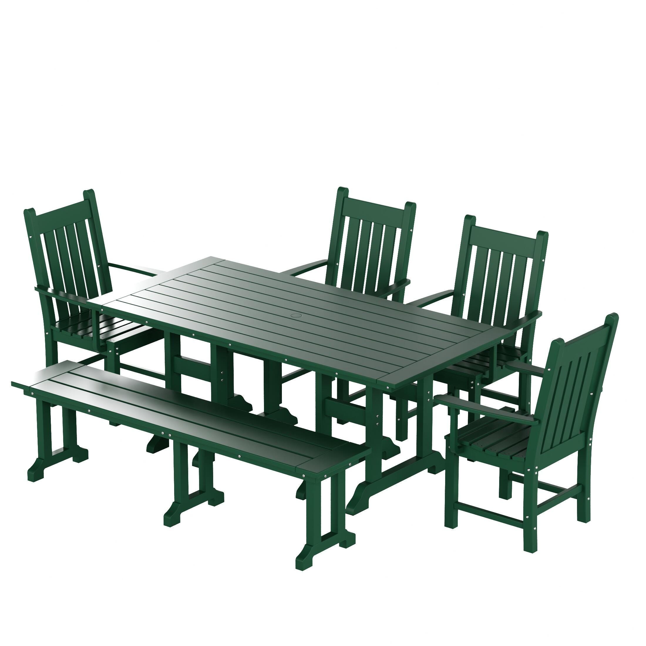 Laguna Outdoor Square Table and 4 Armchairs and Bench, Dark Green, large