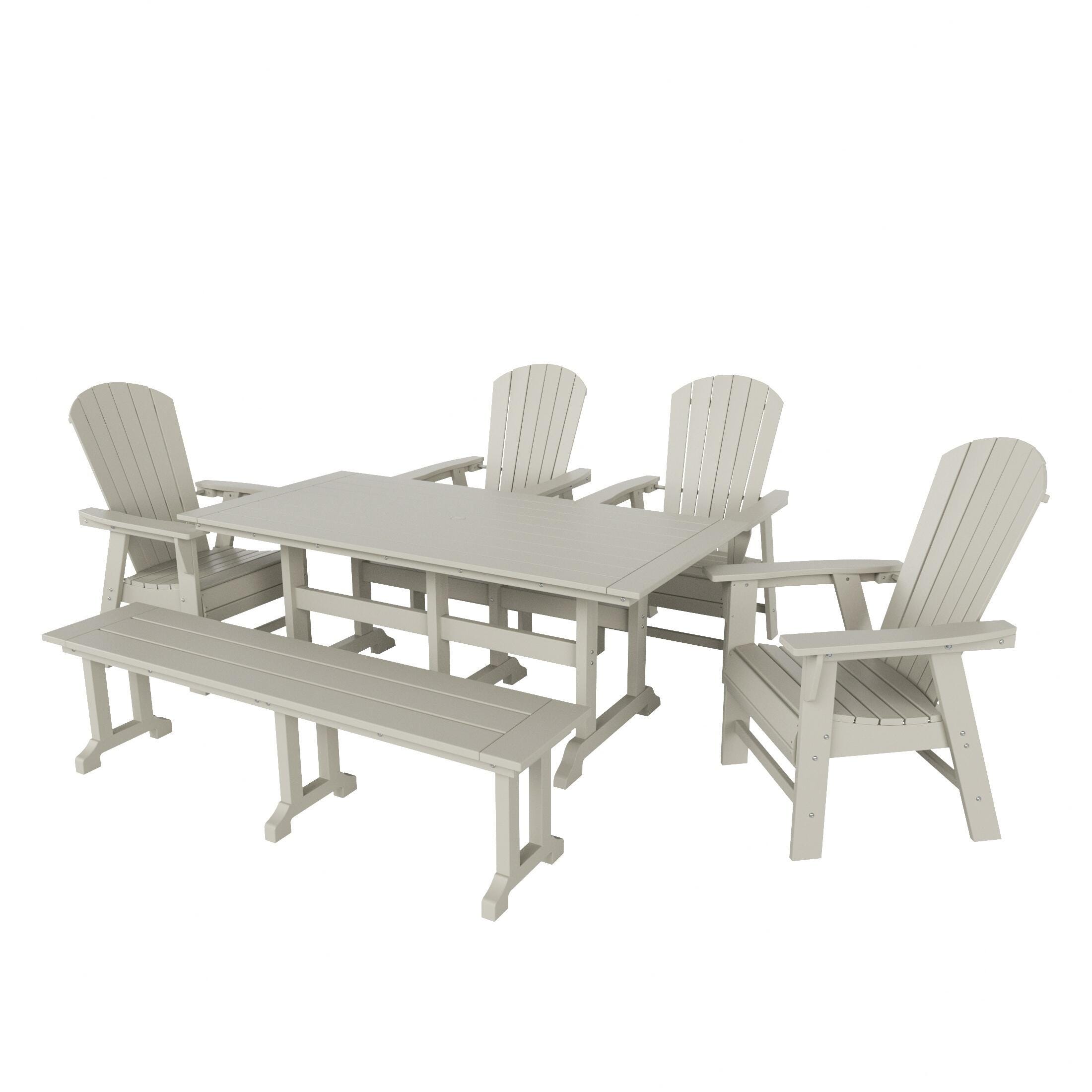 Altura Adirondack Outdoor Rectangle Table and 4 Chairs and Bench, Sand, large