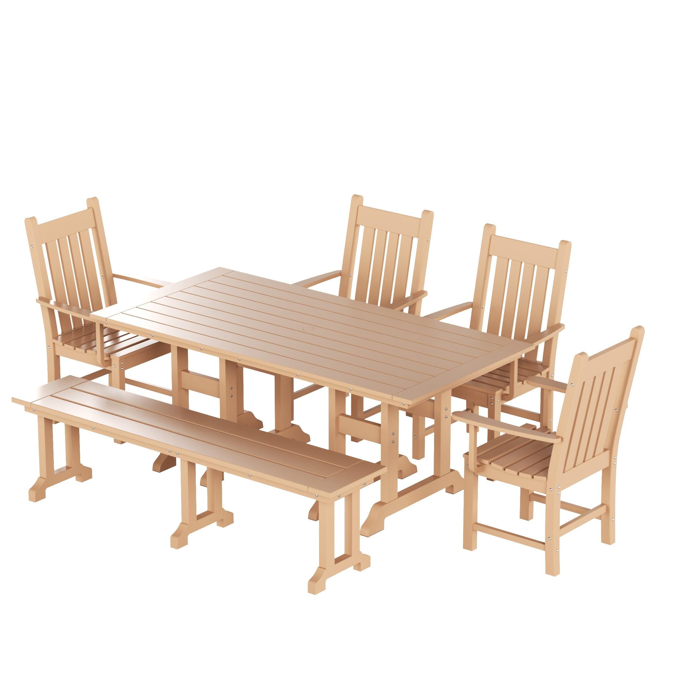 Laguna Outdoor Square Table and 4 Armchairs and Bench, Teak, large
