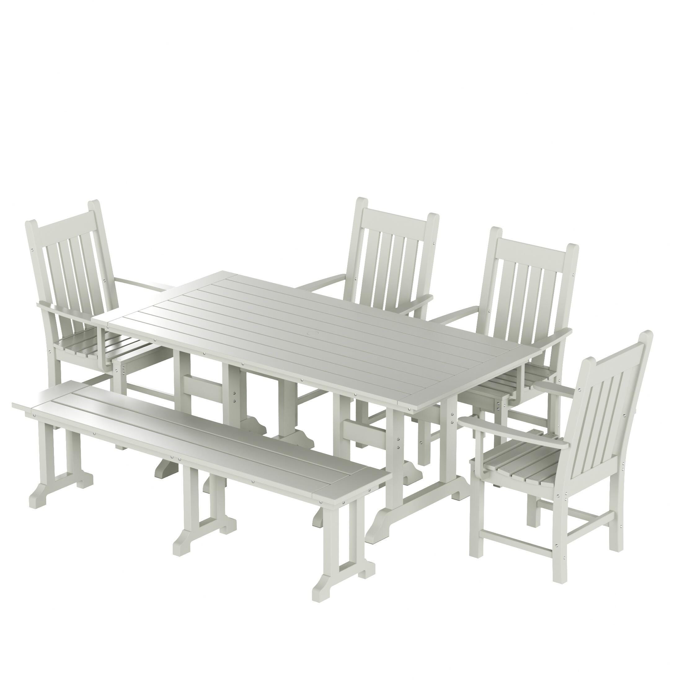 Laguna Outdoor Square Table and 4 Armchairs and Bench, Sand, large