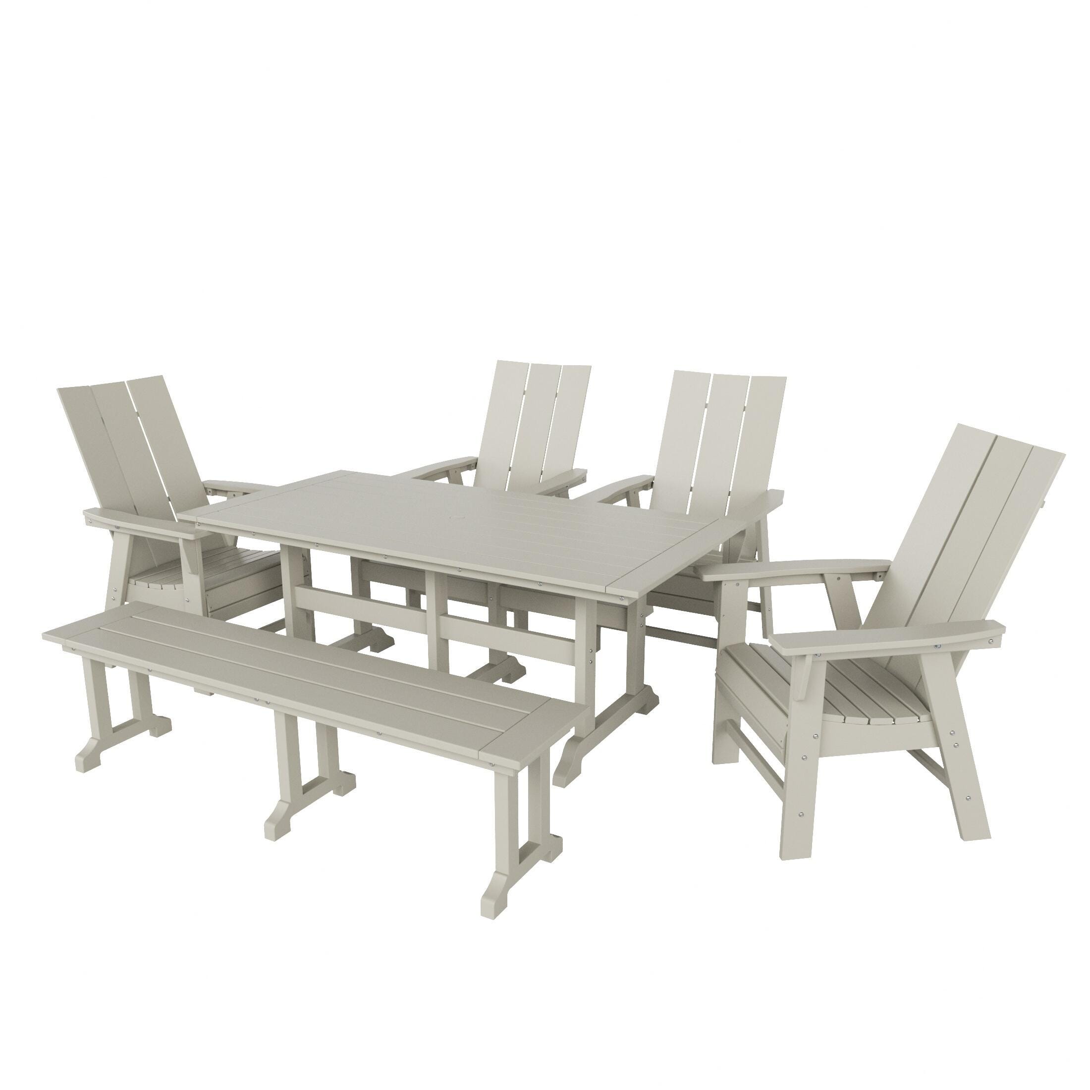 Shoreside Outdoor Curveback Adirondack Dining Table and 4 Chairs and Bench, Sand, large