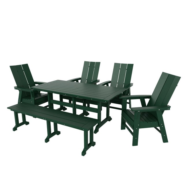 Shoreside Outdoor Curveback Adirondack Dining Table and 4 Chairs and Bench