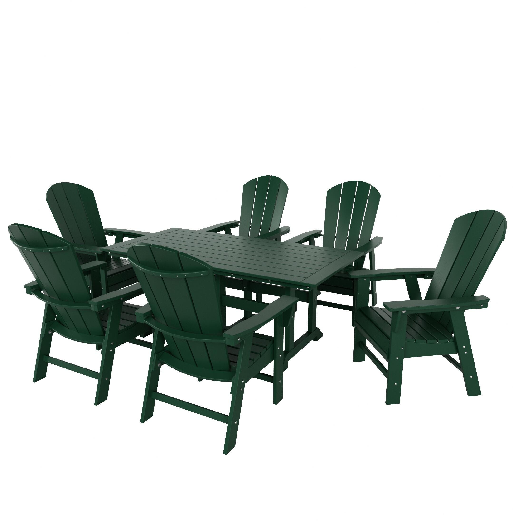 Laguna Outdoor Adirondack Dining Table and 6 Chairs, Dark Green, large