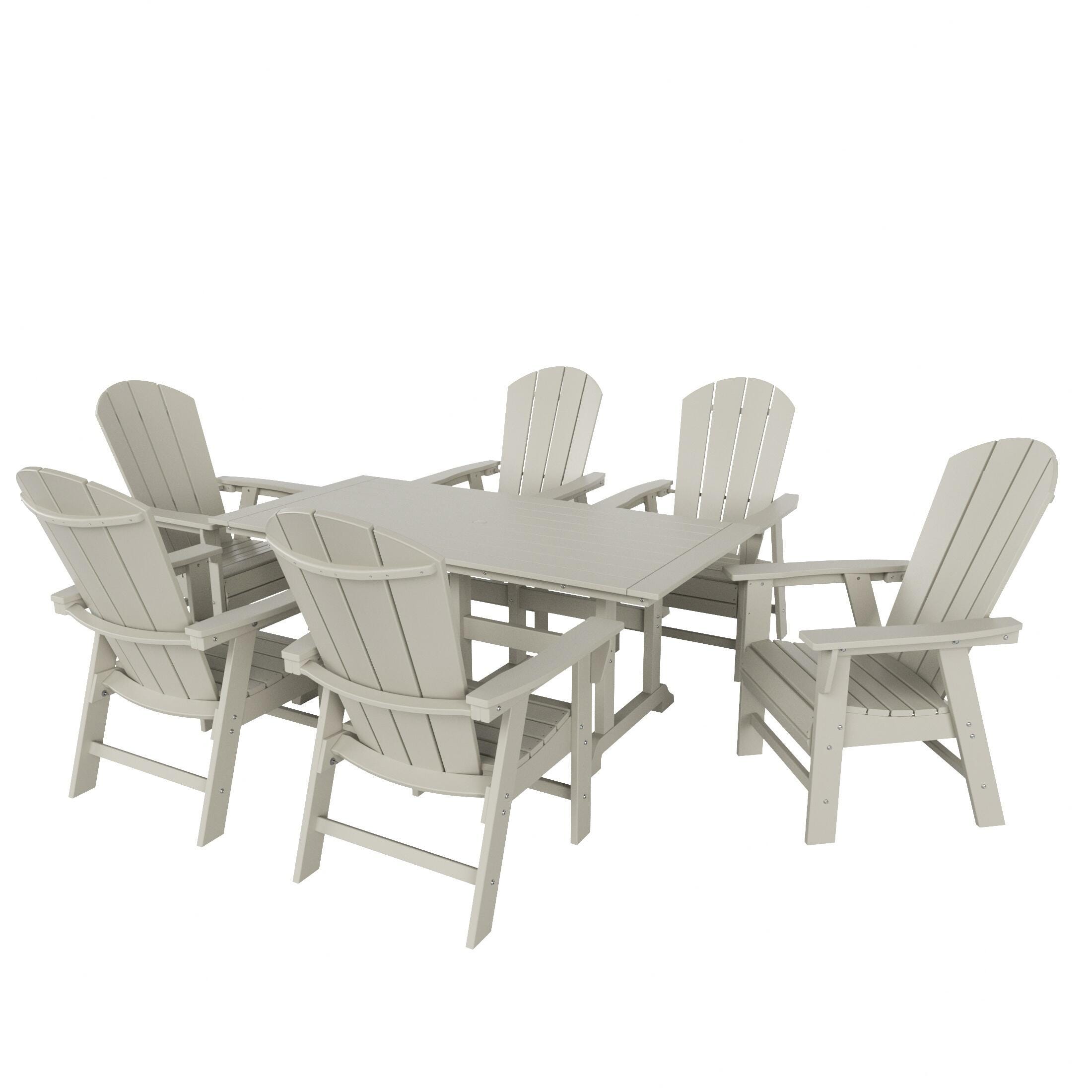 Laguna Outdoor Adirondack Dining Table and 6 Chairs, Sand, large