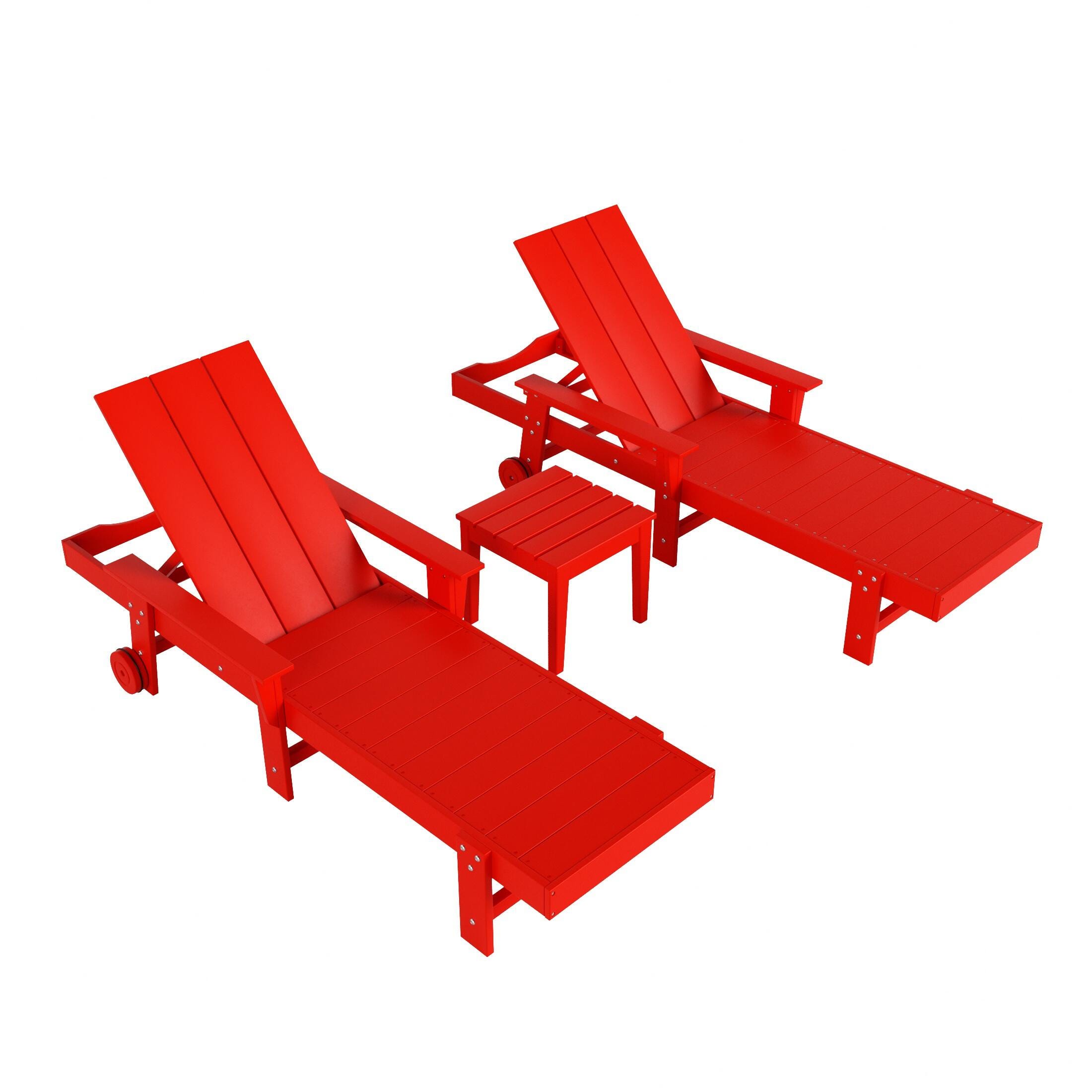 Shoreside Reclining Chaise With Arms and Wheels and Square Side Table (Set of 3), , large