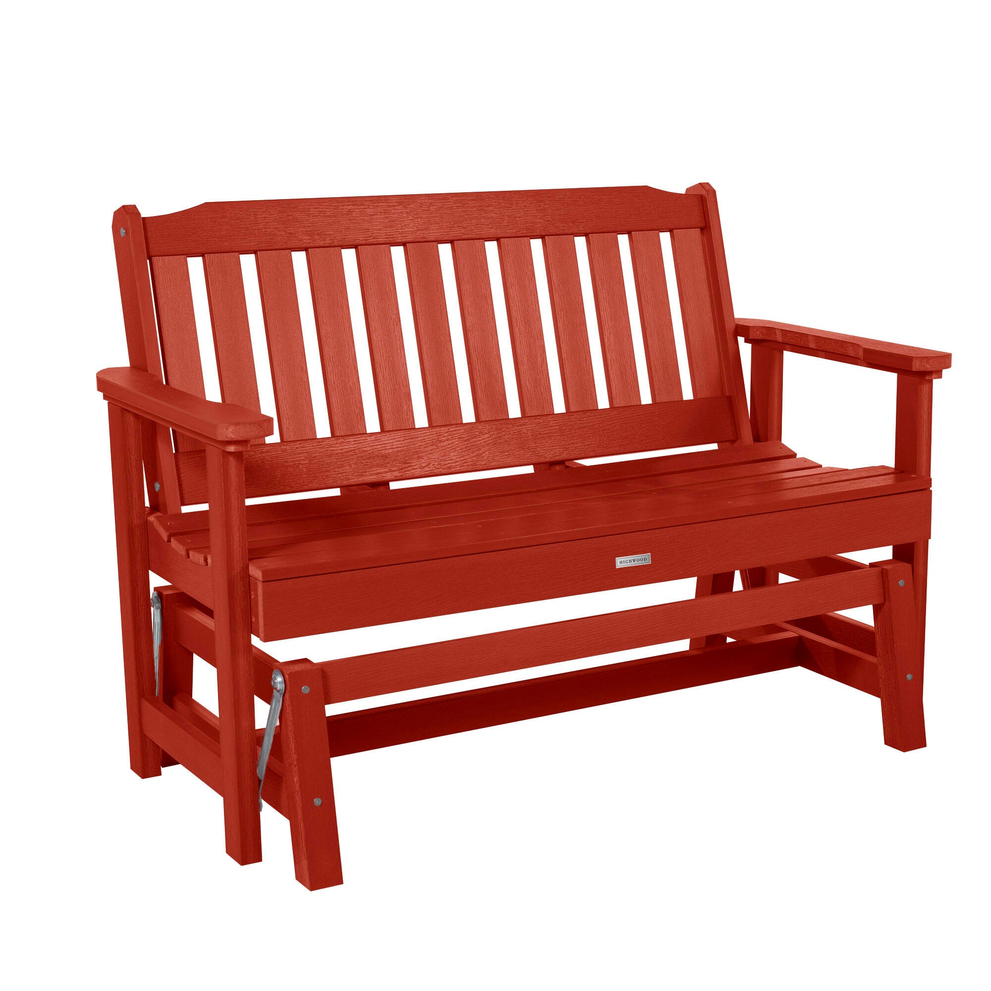 Highwood Lehigh Outdoor Gliding Bench, Rustic Red, large