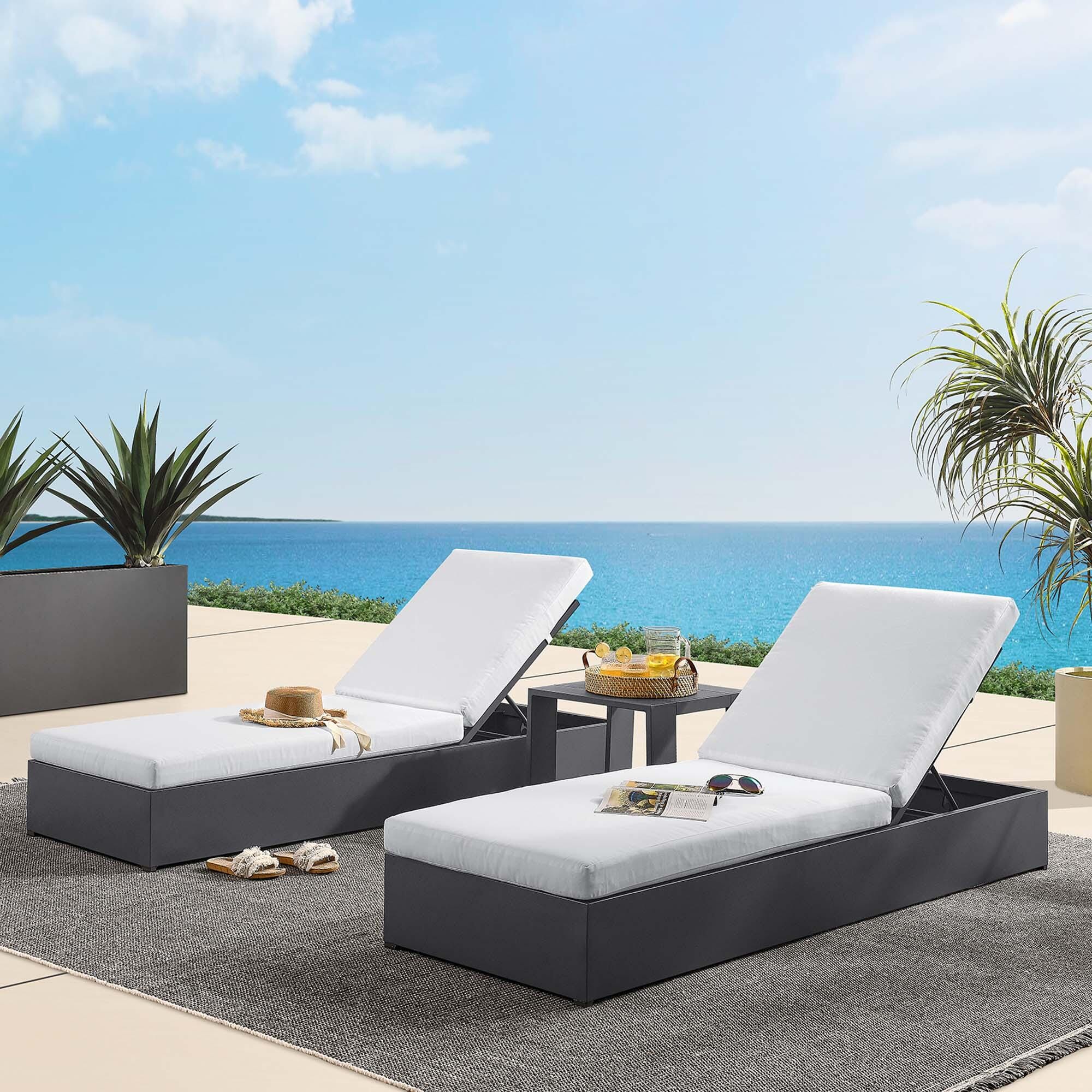 Modway Tahoe Outdoor 2 Chaise Lounge and Side Table, Gray/White, rollover