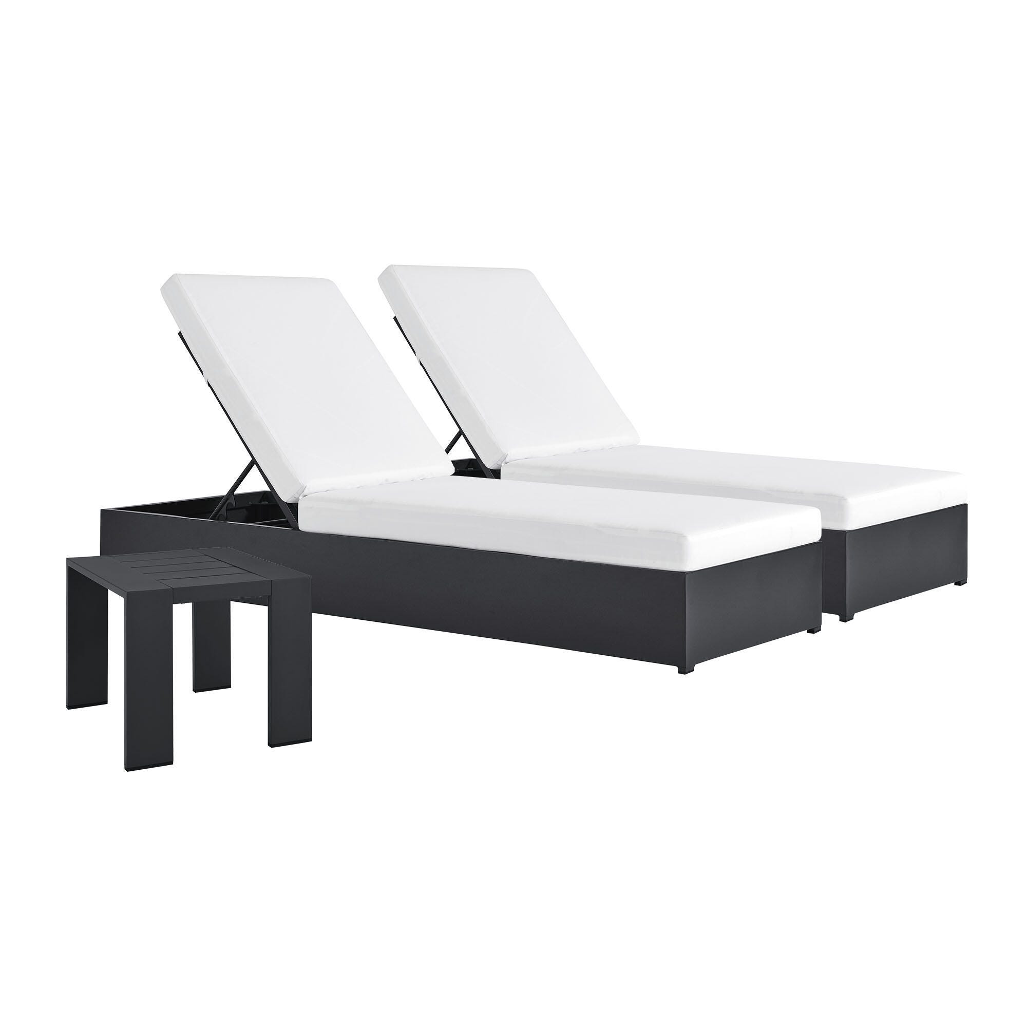 Modway Tahoe Outdoor 2 Chaise Lounge and Side Table, Gray/White, large