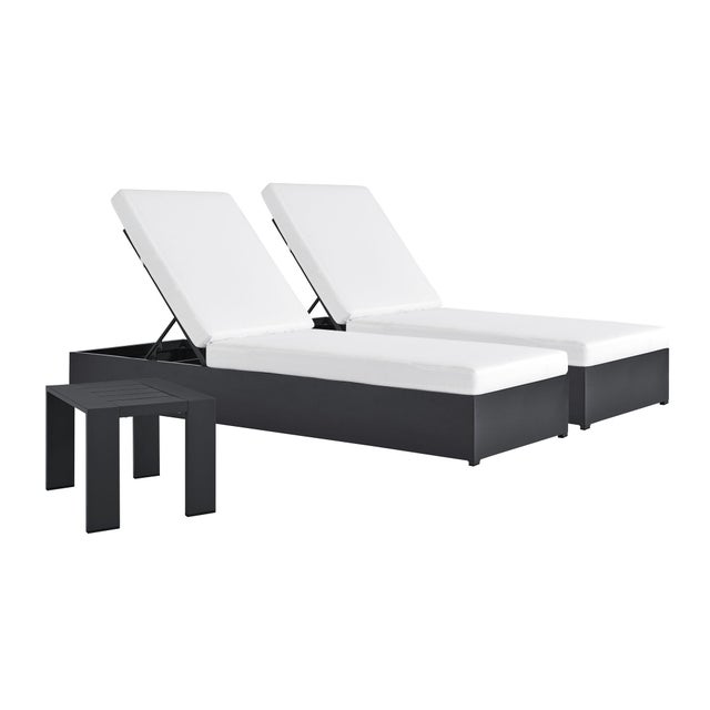 Modway Tahoe Outdoor 2 Chaise Lounge and Side Table, Gray/White