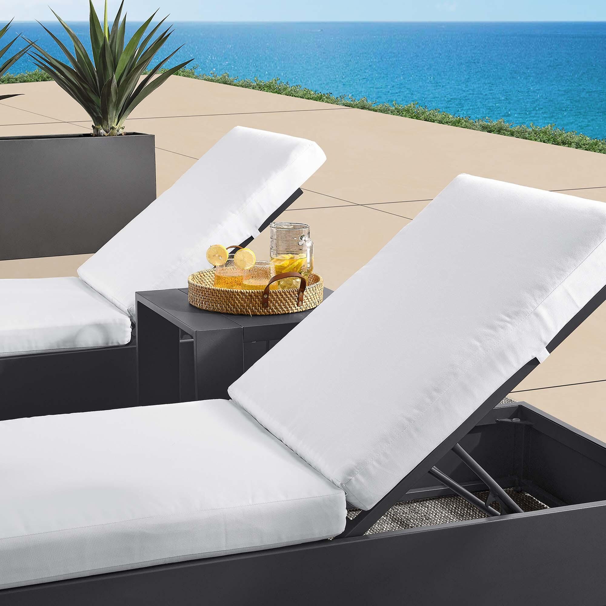 Modway Tahoe Outdoor 2 Chaise Lounge and Side Table, Gray/White, large