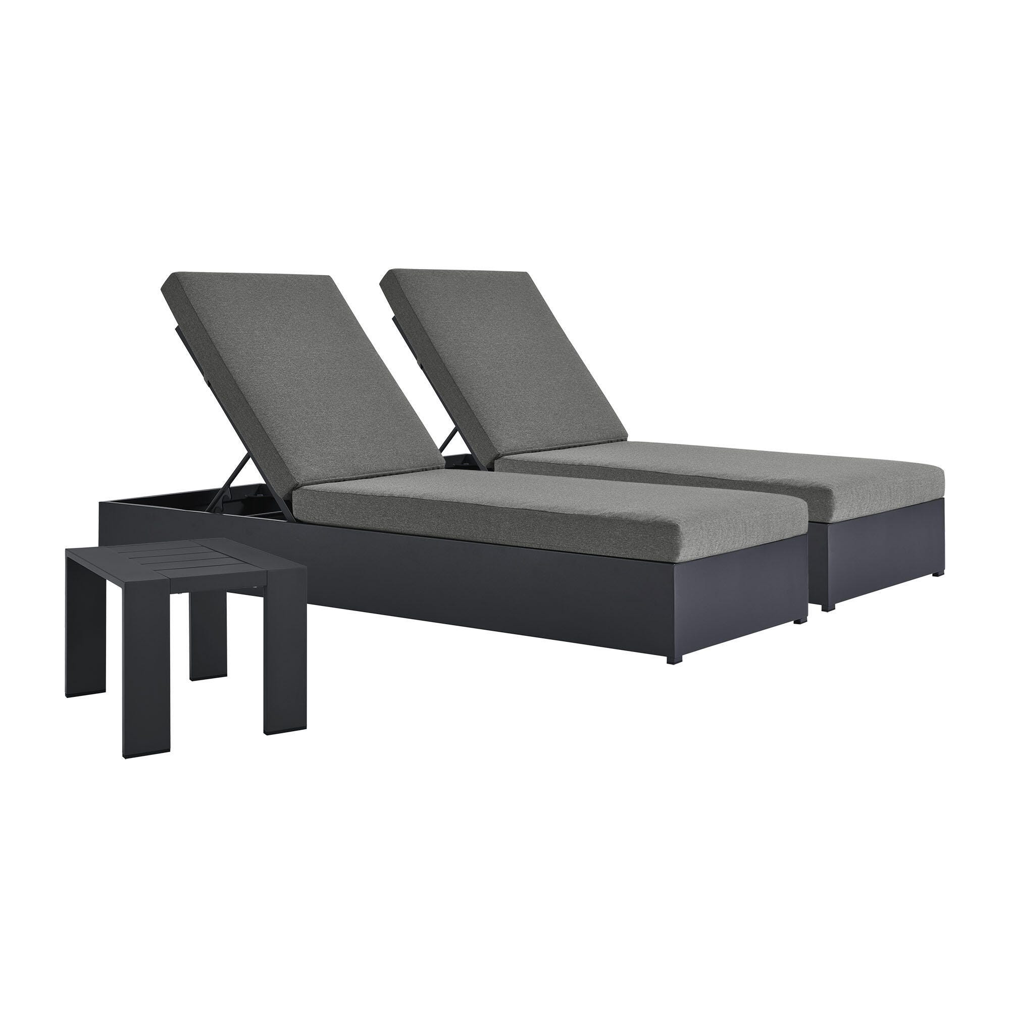 Modway Tahoe Outdoor 2 Chaise Lounge and Side Table, Gray/Charcoal, large