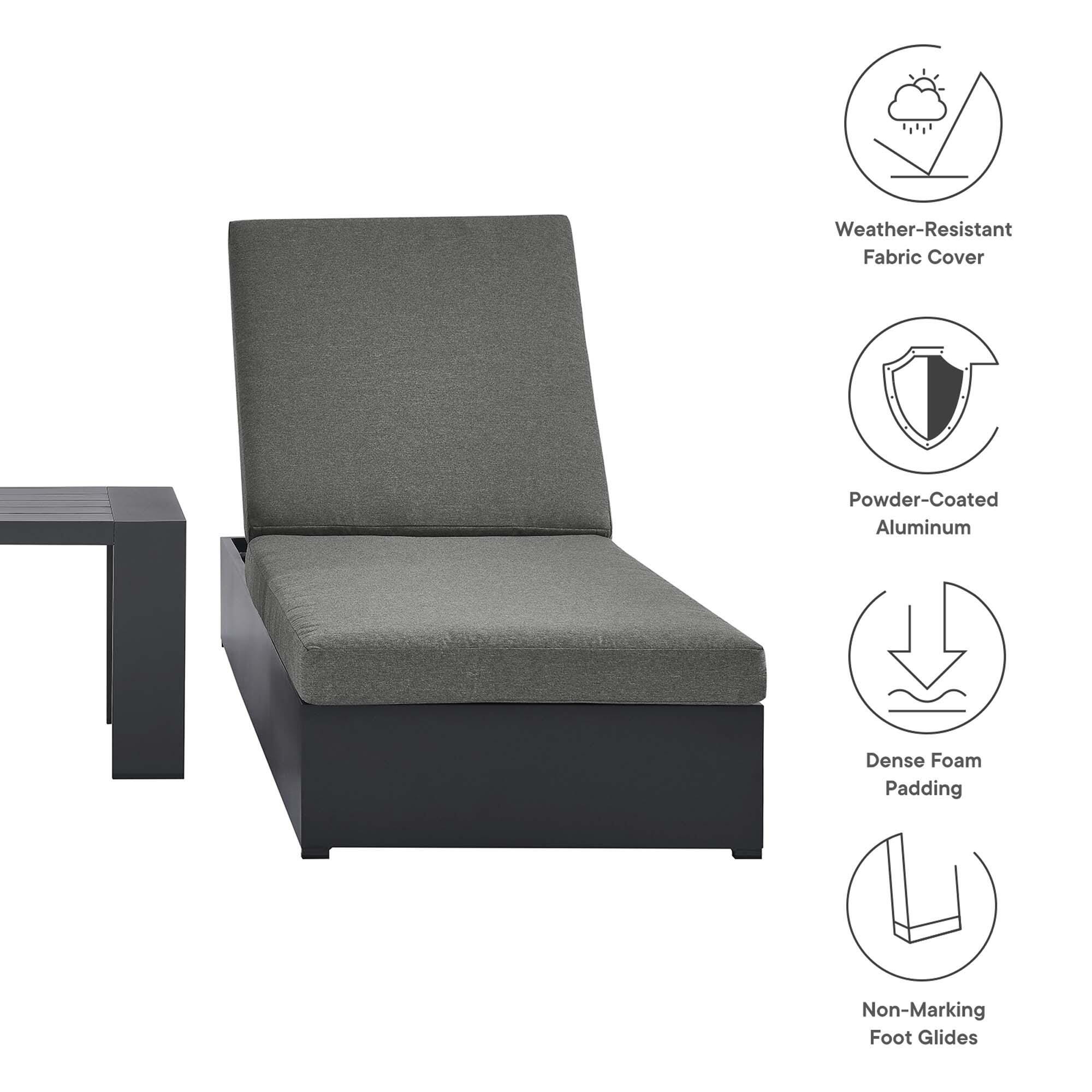 Modway Tahoe Outdoor 2 Chaise Lounge and Side Table, Gray/Charcoal, large