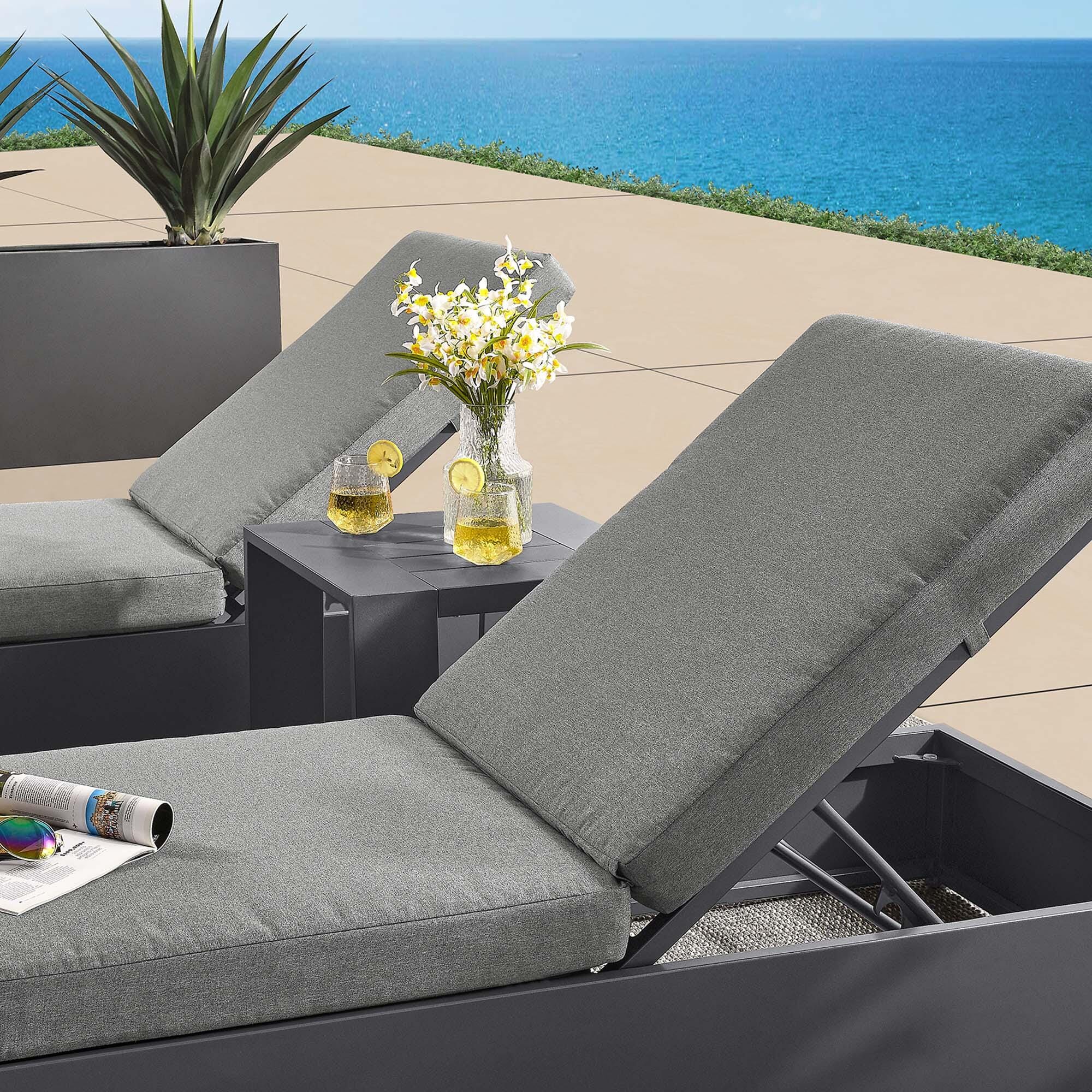 Modway Tahoe Outdoor 2 Chaise Lounge and Side Table, Gray/Charcoal, large