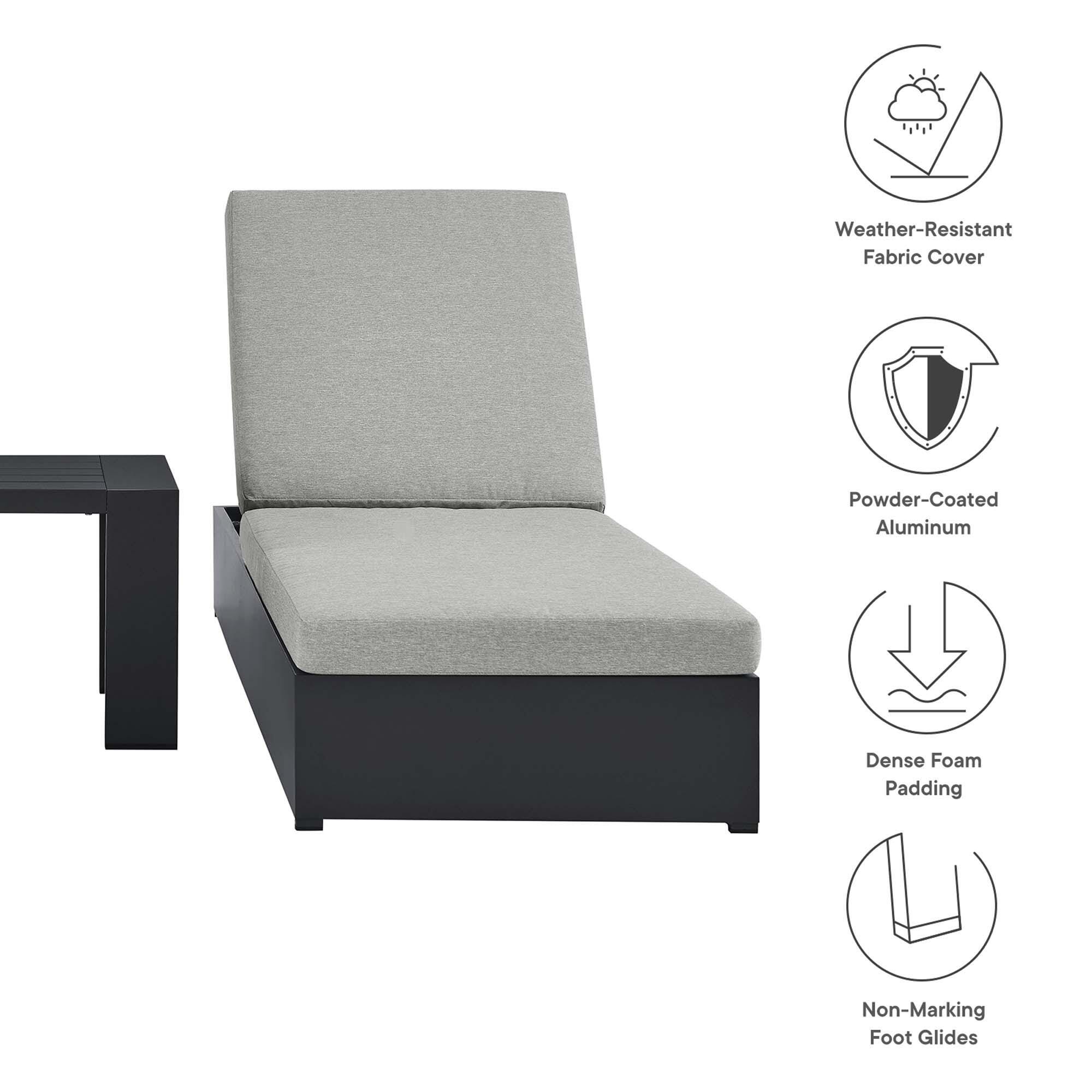 Modway Tahoe Outdoor 2 Chaise Lounge and Side Table, Gray/Gray, large