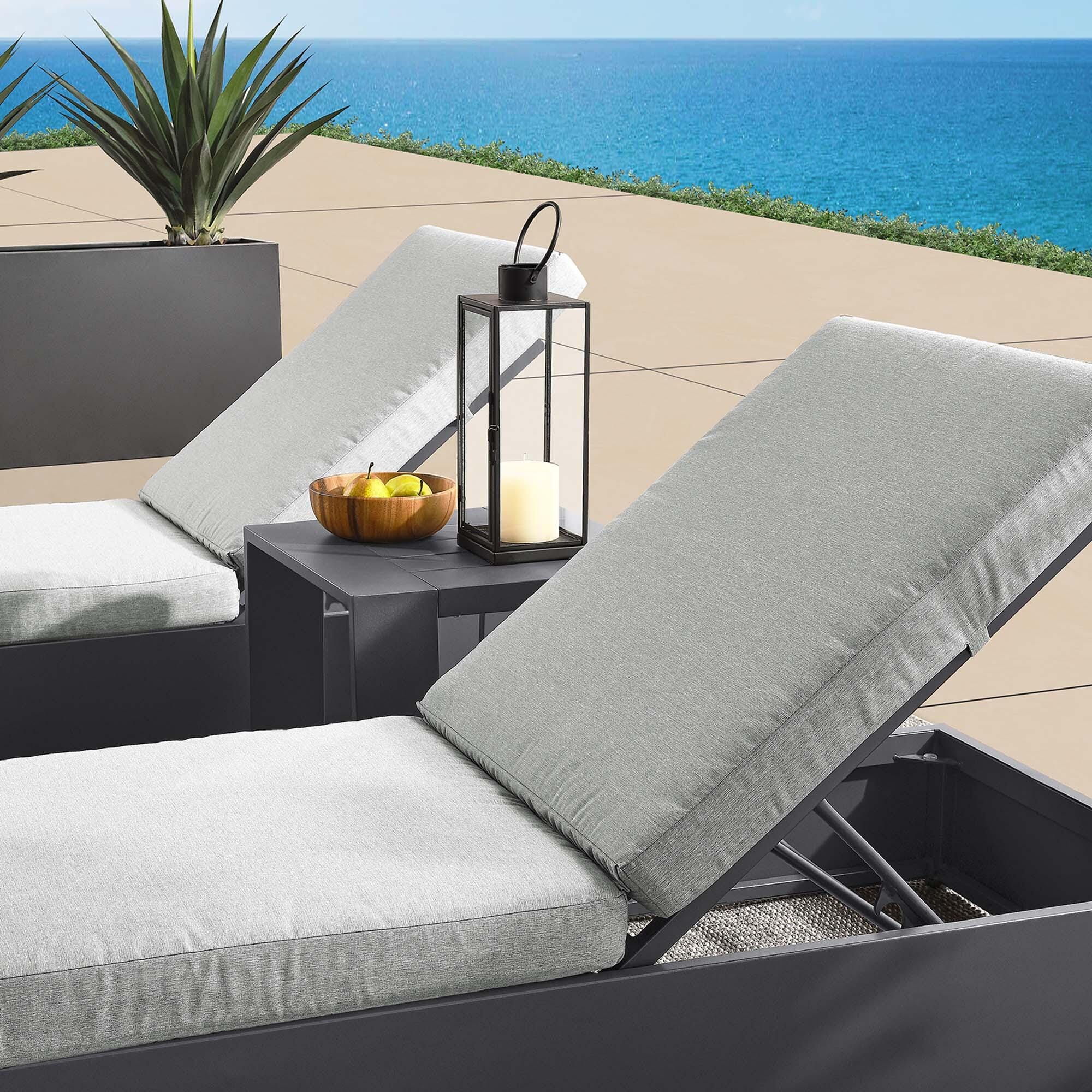 Modway Tahoe Outdoor 2 Chaise Lounge and Side Table, Gray/Gray, large