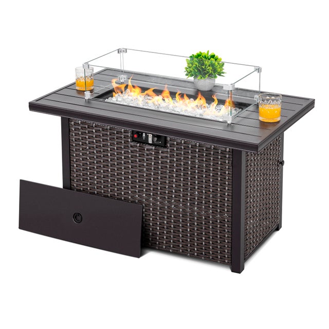Nuu Garden Outdoor Fire Pit Table with Glass Wind Guard