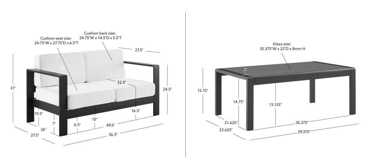 Linon Rosemary Outdoor Sofa and Coffee Table, Black, large