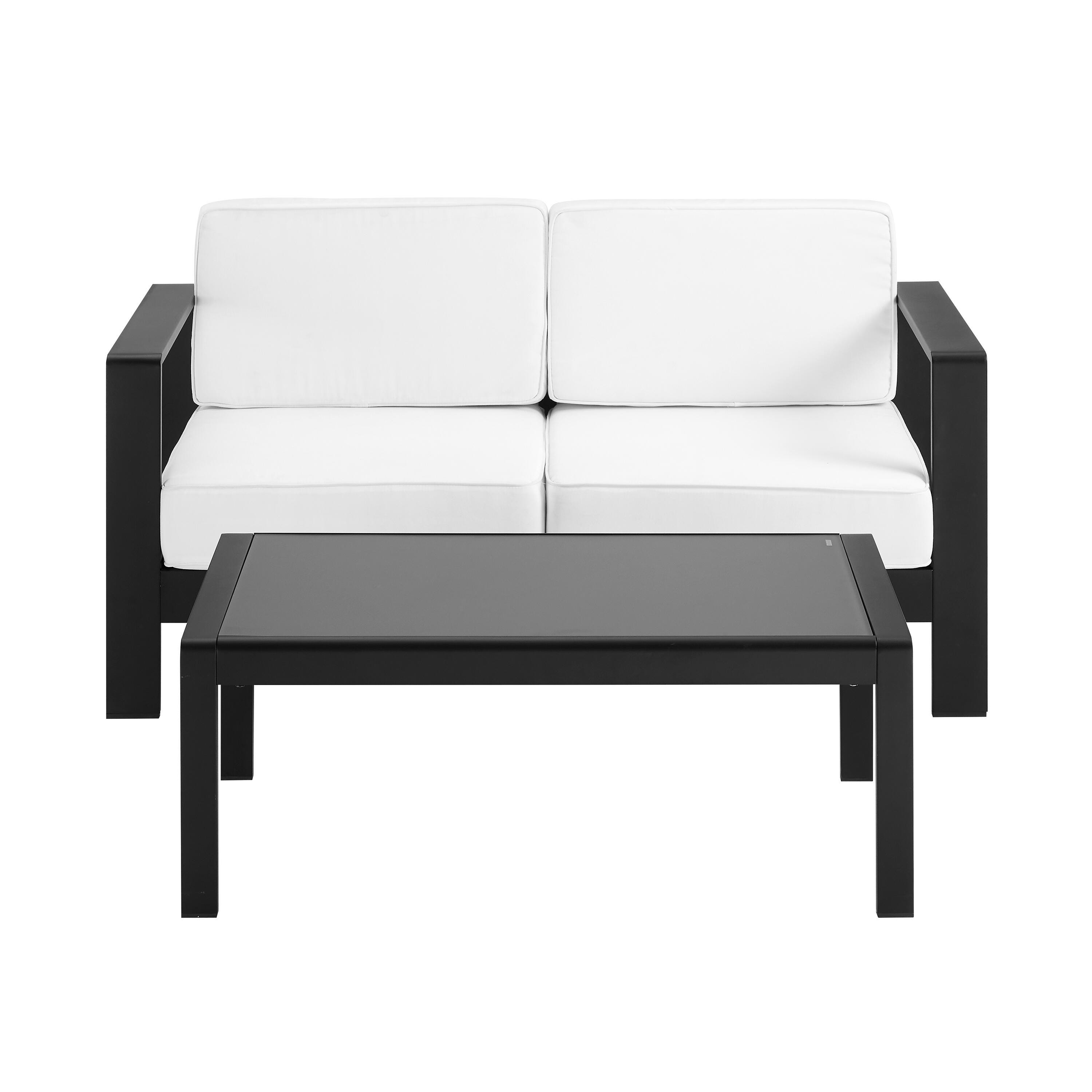 Linon Rosemary Outdoor Sofa and Coffee Table, Black, large