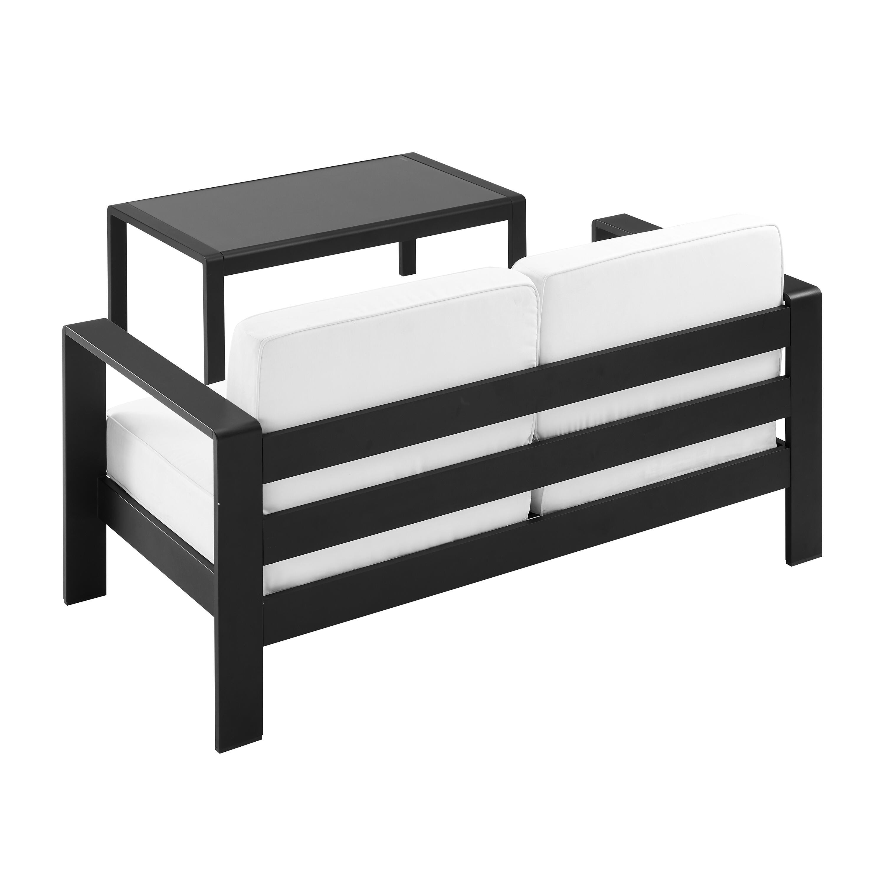 Linon Rosemary Outdoor Sofa and Coffee Table, Black, large