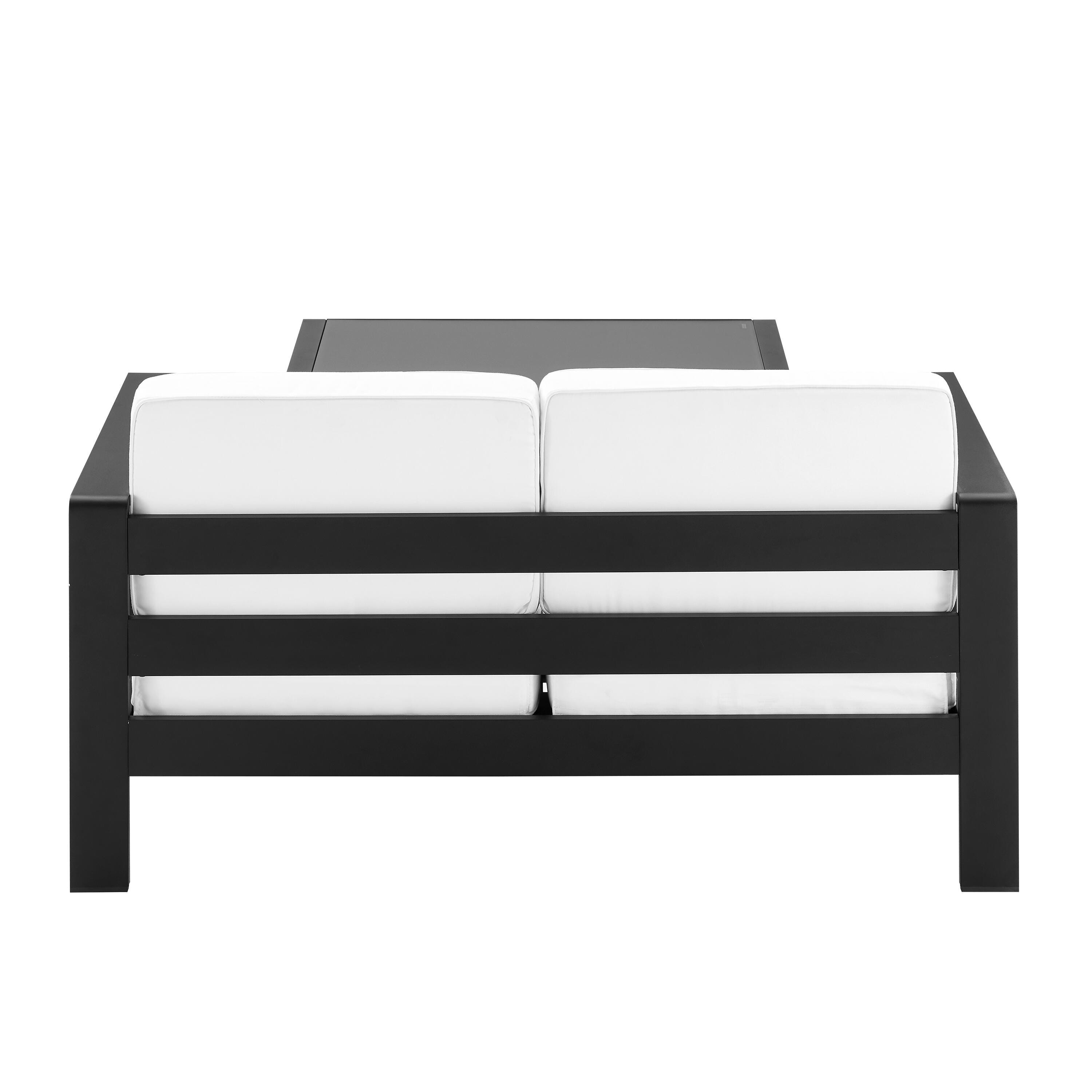 Linon Rosemary Outdoor Sofa and Coffee Table, Black, large