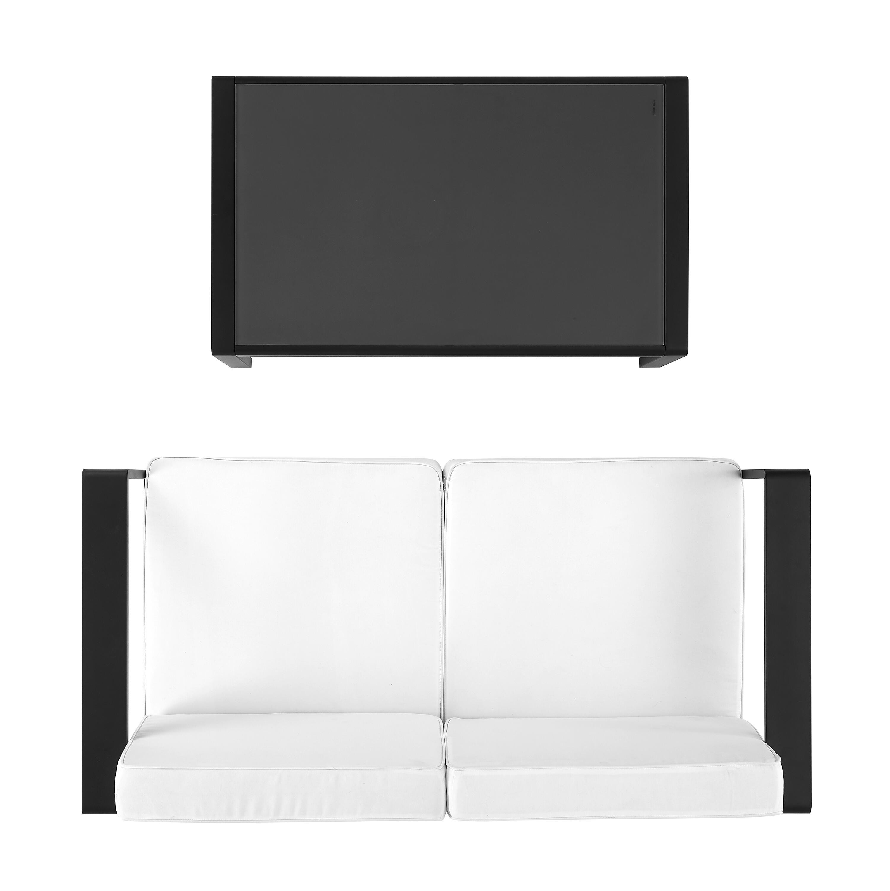 Linon Rosemary Outdoor Sofa and Coffee Table, Black, large