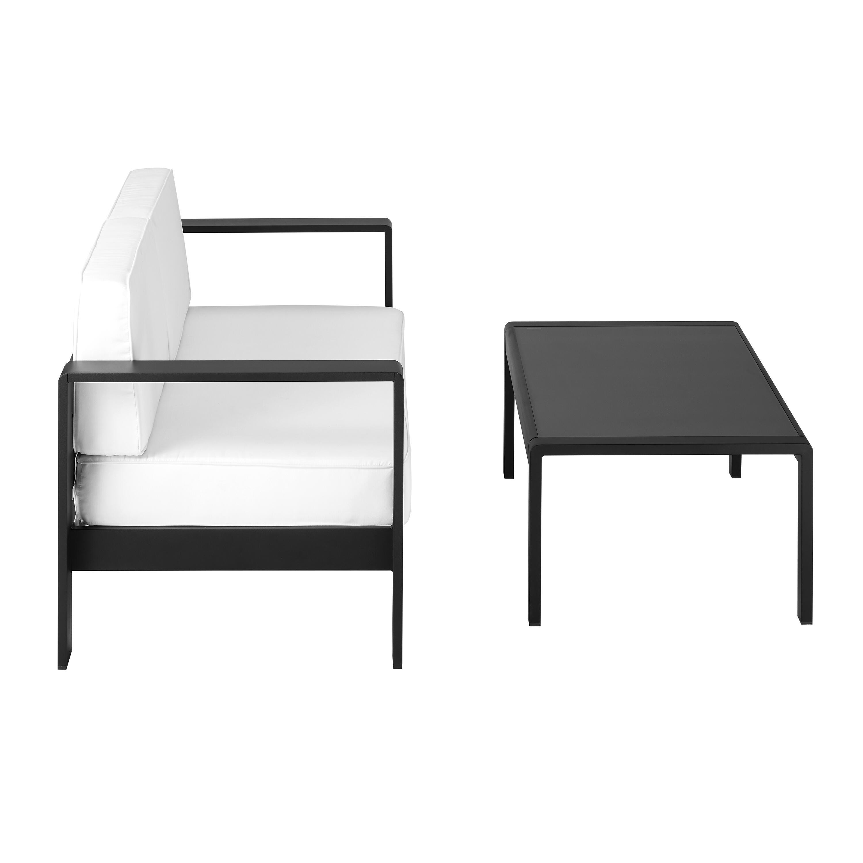 Linon Rosemary Outdoor Sofa and Coffee Table, Black, large