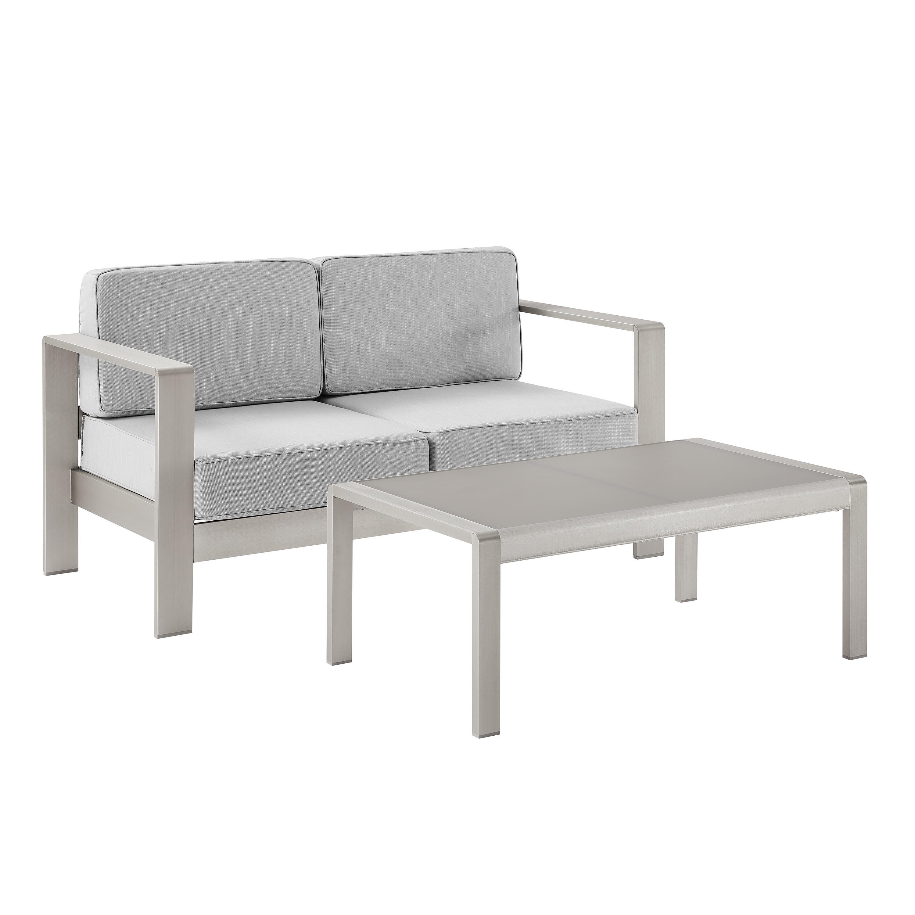 Linon Rosemary Outdoor Sofa and Coffee Table, Gray, large