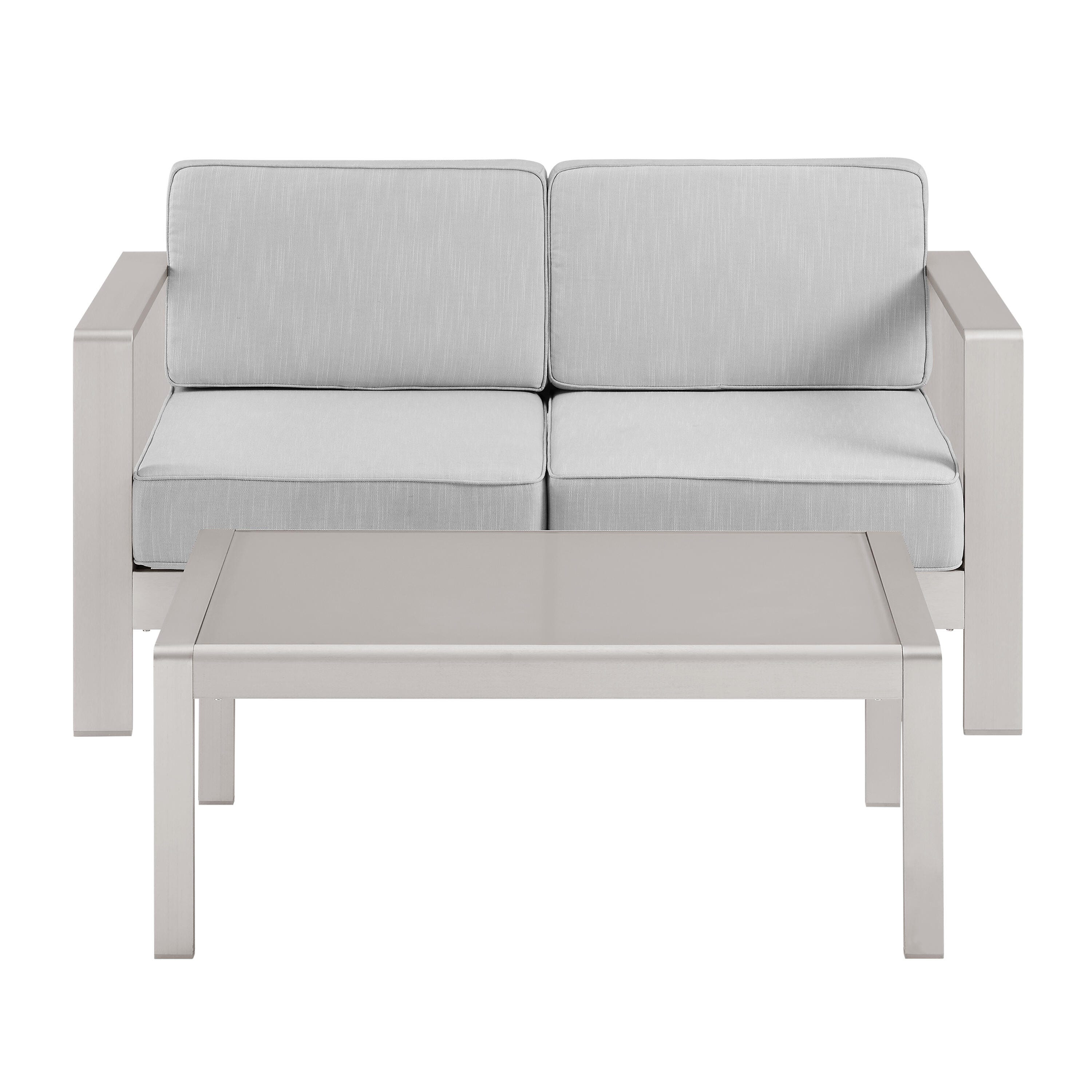 Linon Rosemary Outdoor Sofa and Coffee Table, Gray, large