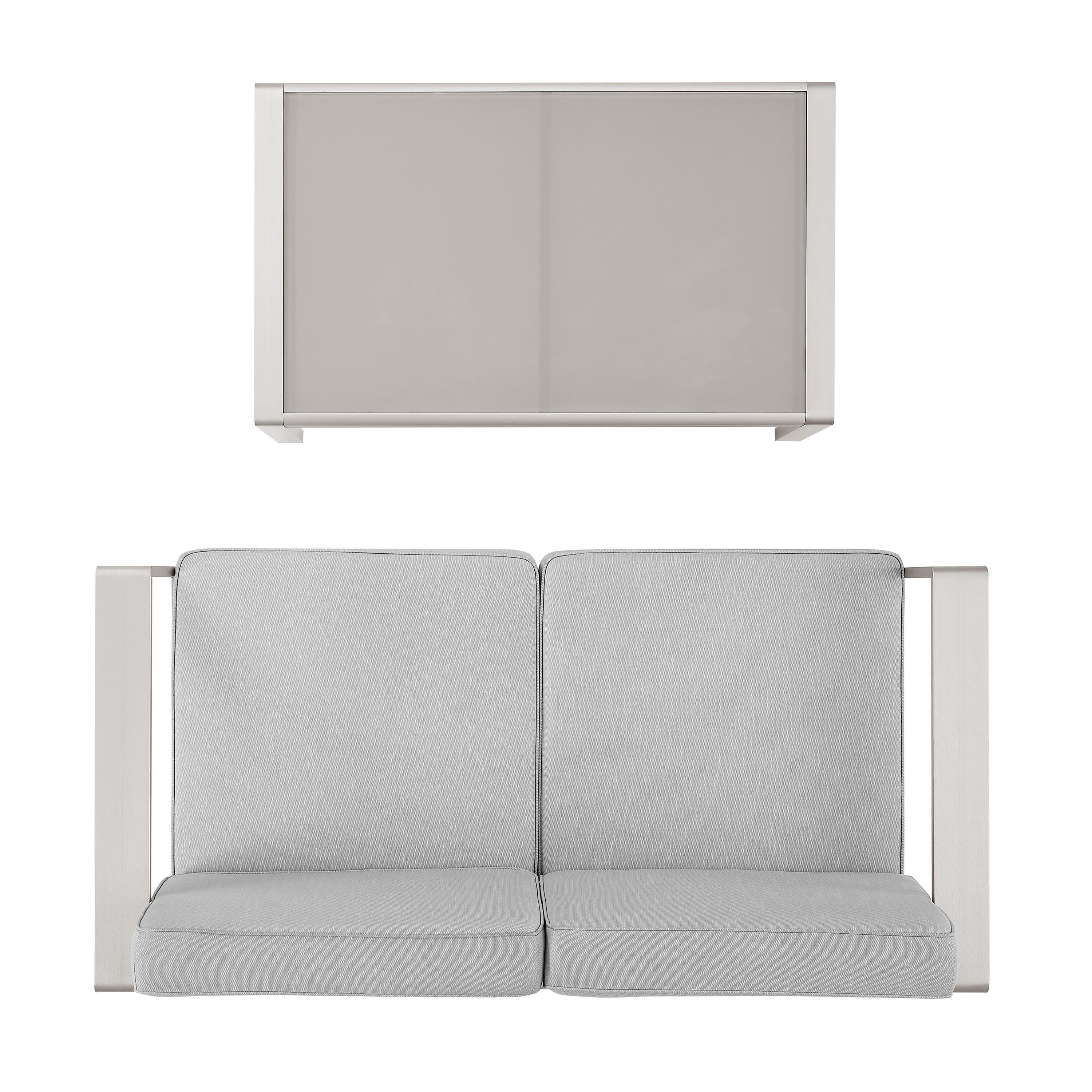 Linon Rosemary Outdoor Sofa and Coffee Table, Gray, large