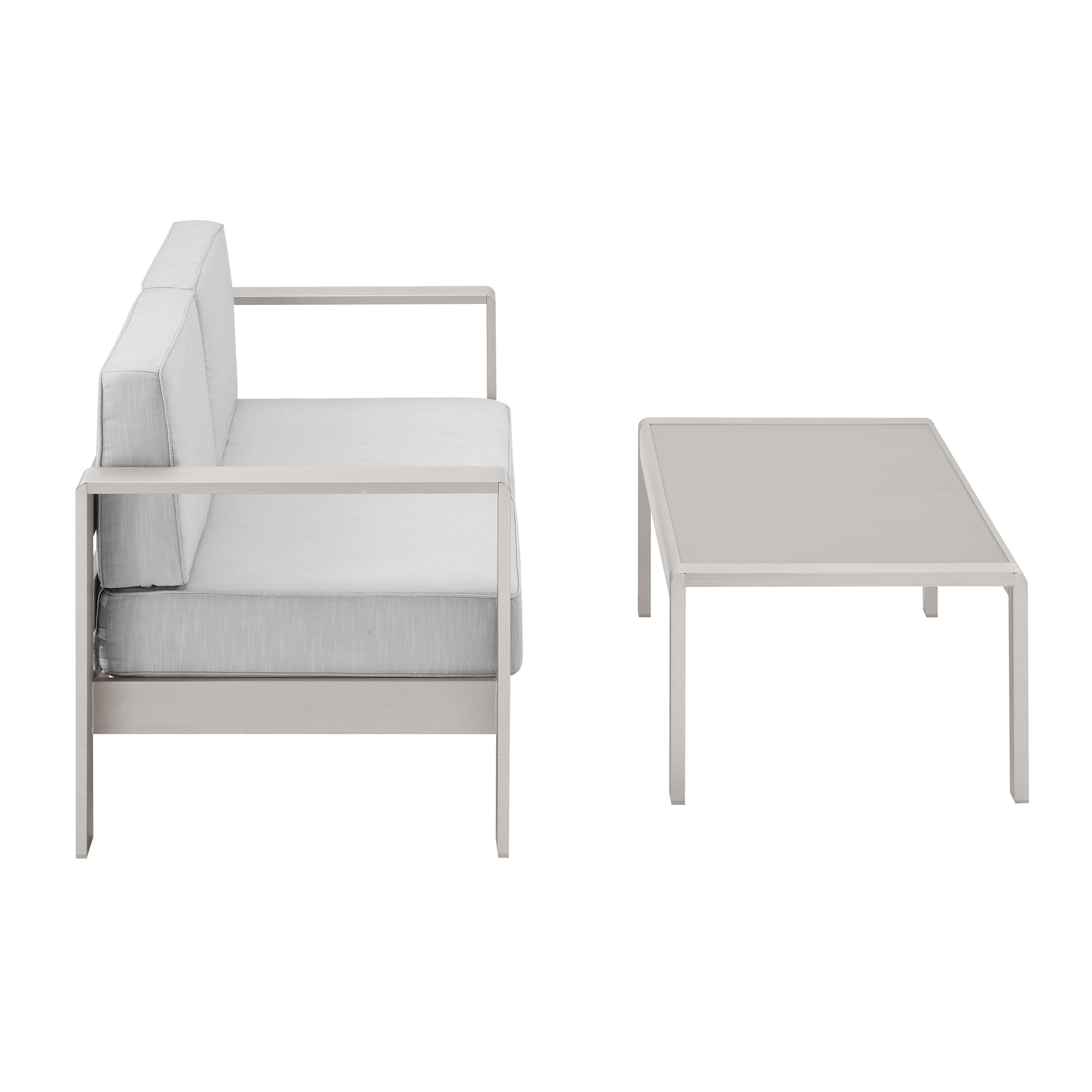 Linon Rosemary Outdoor Sofa and Coffee Table, Gray, large