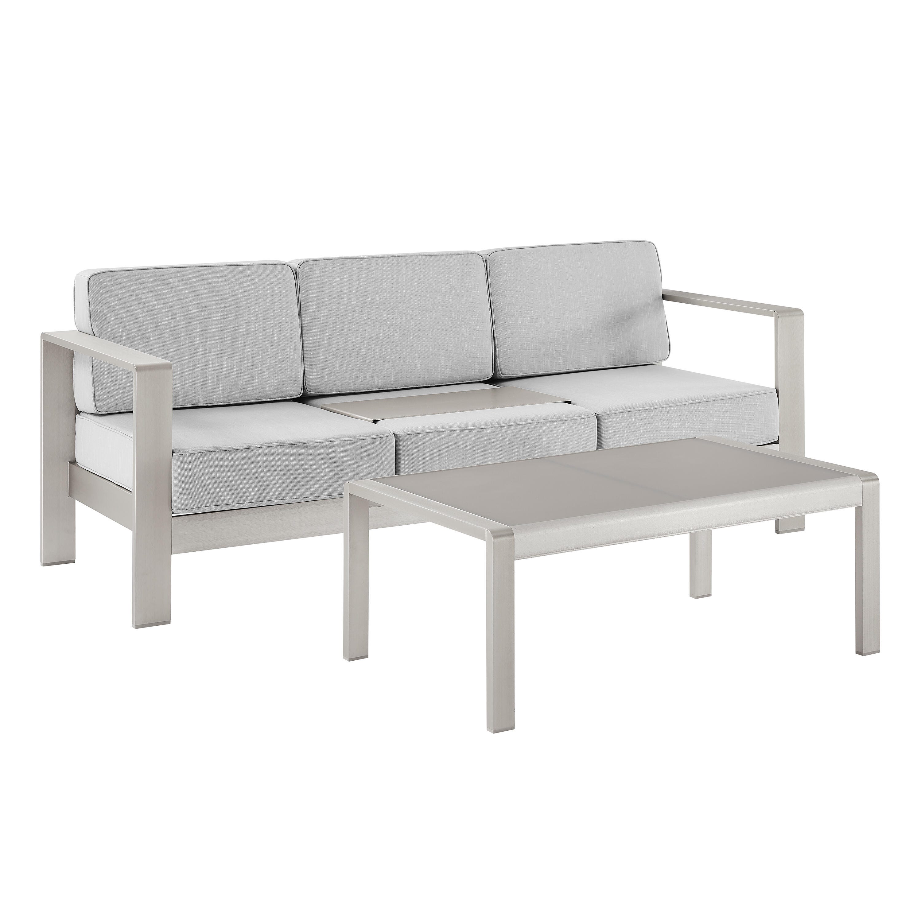 Linon Rosemary Outdoor Sofa and Coffee Table Set, Gray, large
